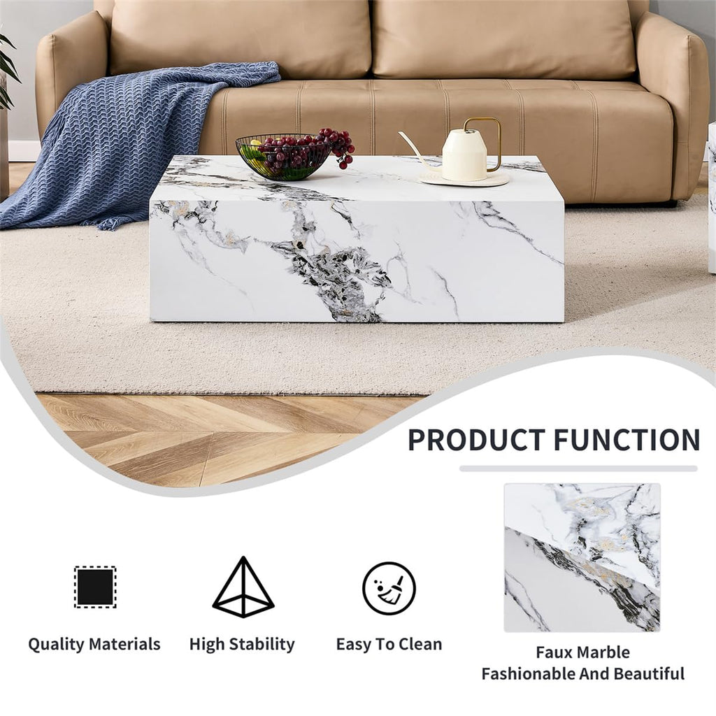 Round Coffee Table, 23.6" Modern Grey Faux Marble Drum Coffee Table, Round Accent Center Table for Living Room Apartment Small Spaces, No Assembly Required