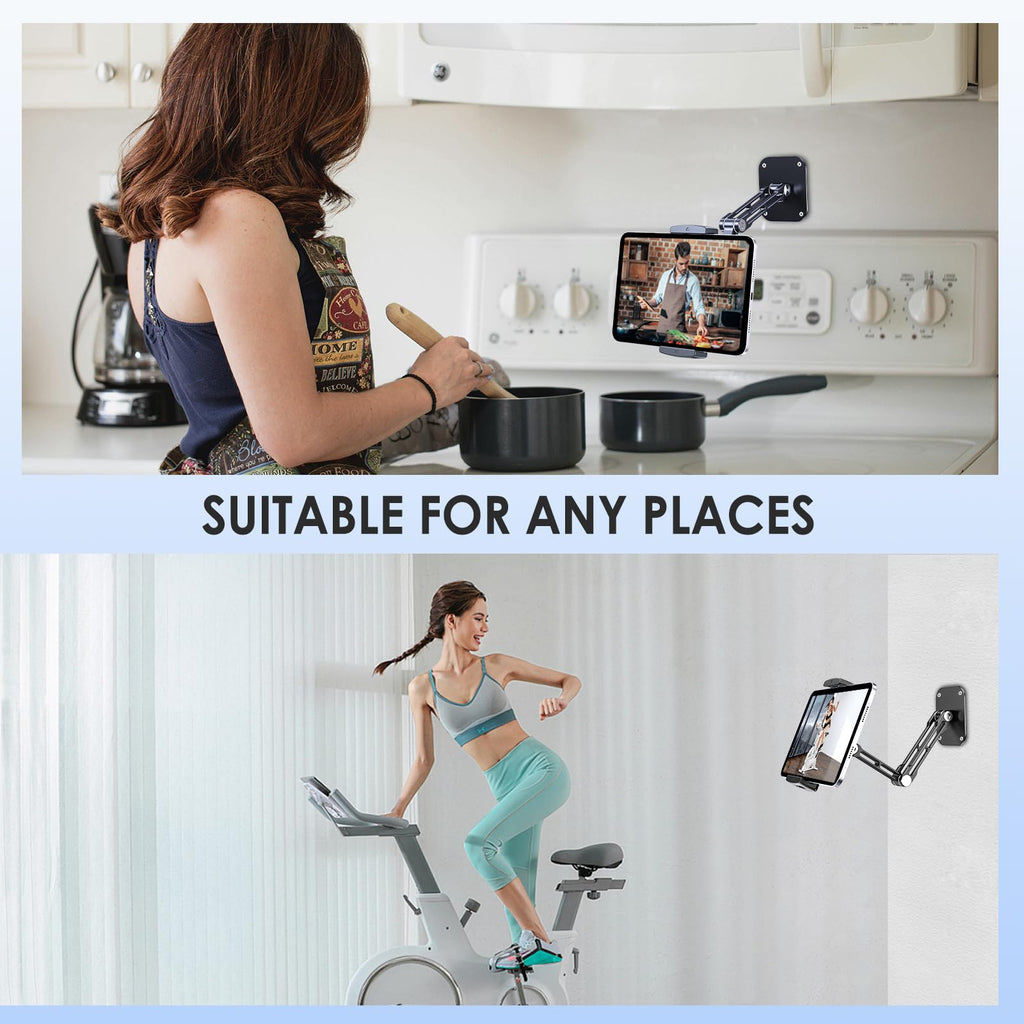 Tablet Wall Mount, Aluminum iPad Wall Mount Holder, 360° Rotation Adjustable Wall Holder Compatible with iPad Pro, Mini, Galaxy Tab, Surface Pro, Kindle, All 4.7-13" Tablets and Phones
