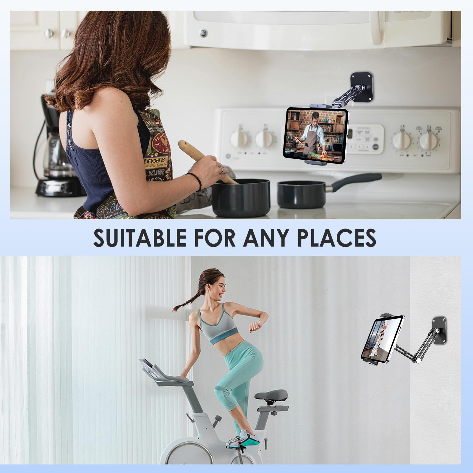 Tablet Wall Mount, Aluminum iPad Wall Mount Holder, 360° Rotation Adjustable Wall Holder Compatible with iPad Pro, Mini, Galaxy Tab, Surface Pro, Kindle, All 4.7-13" Tablets and Phones