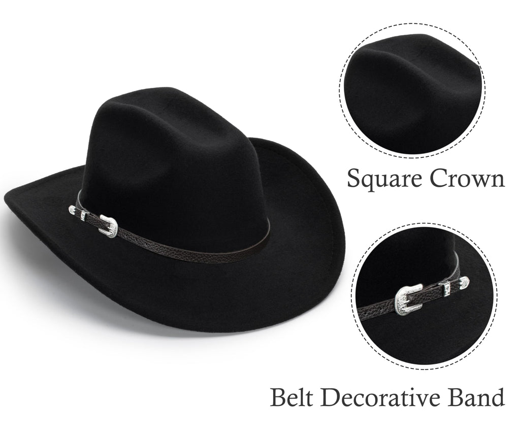 Eohak Womens Western Cowboy Hats Studded Pinched Western Cowgirl Hats Wide Brim Fedoras Hat with Belt Buckle (Size:Medium)