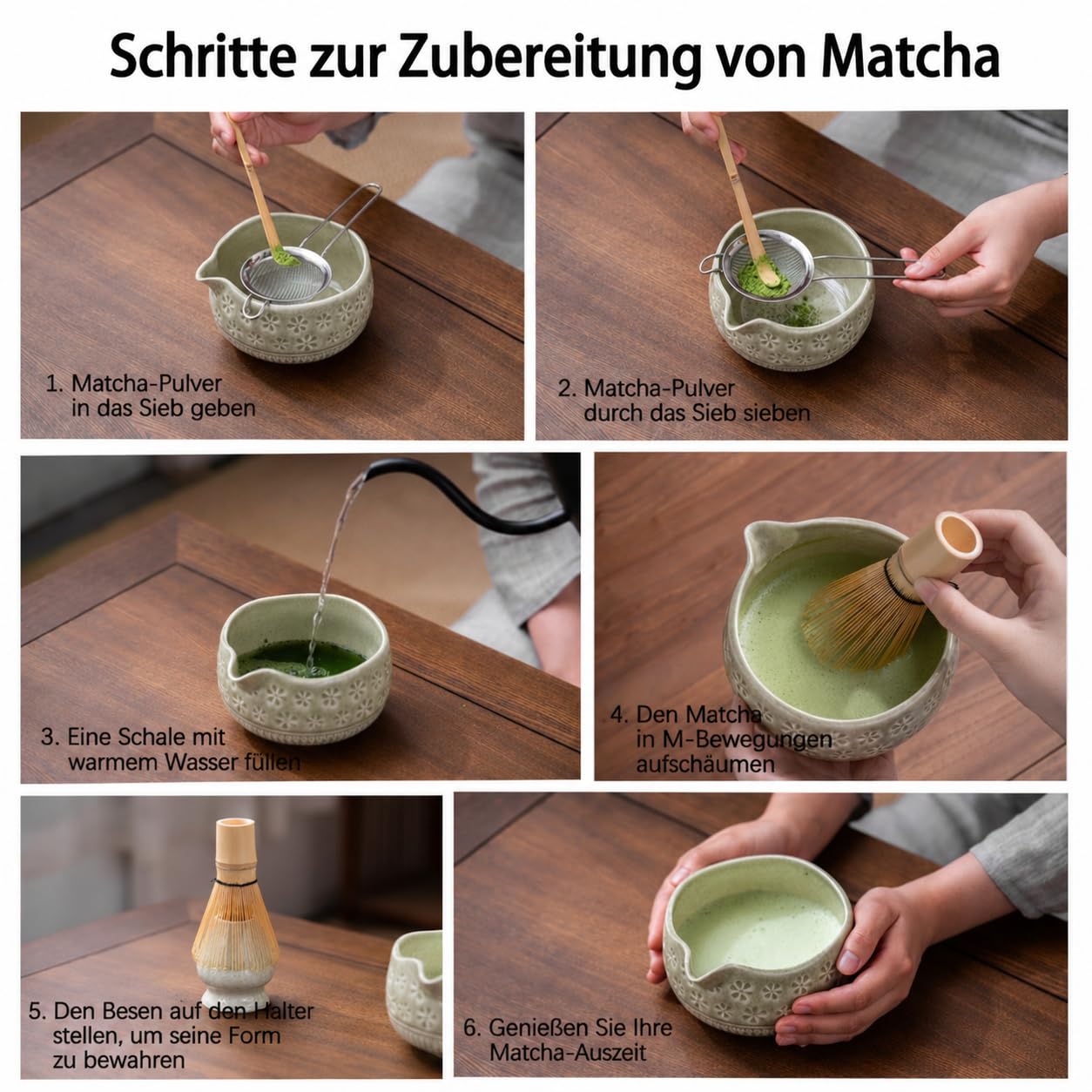 Buucup Matcha Whisk Set, Ceramic Matcha Kit Includes Matcha Bowl, Matcha Whisk and Holder, Bamboo Scoop, Scoop Rest, Sifter and Tea Towel - 7 Pcs Matcha Kit for Matcha Lovers (Blue)