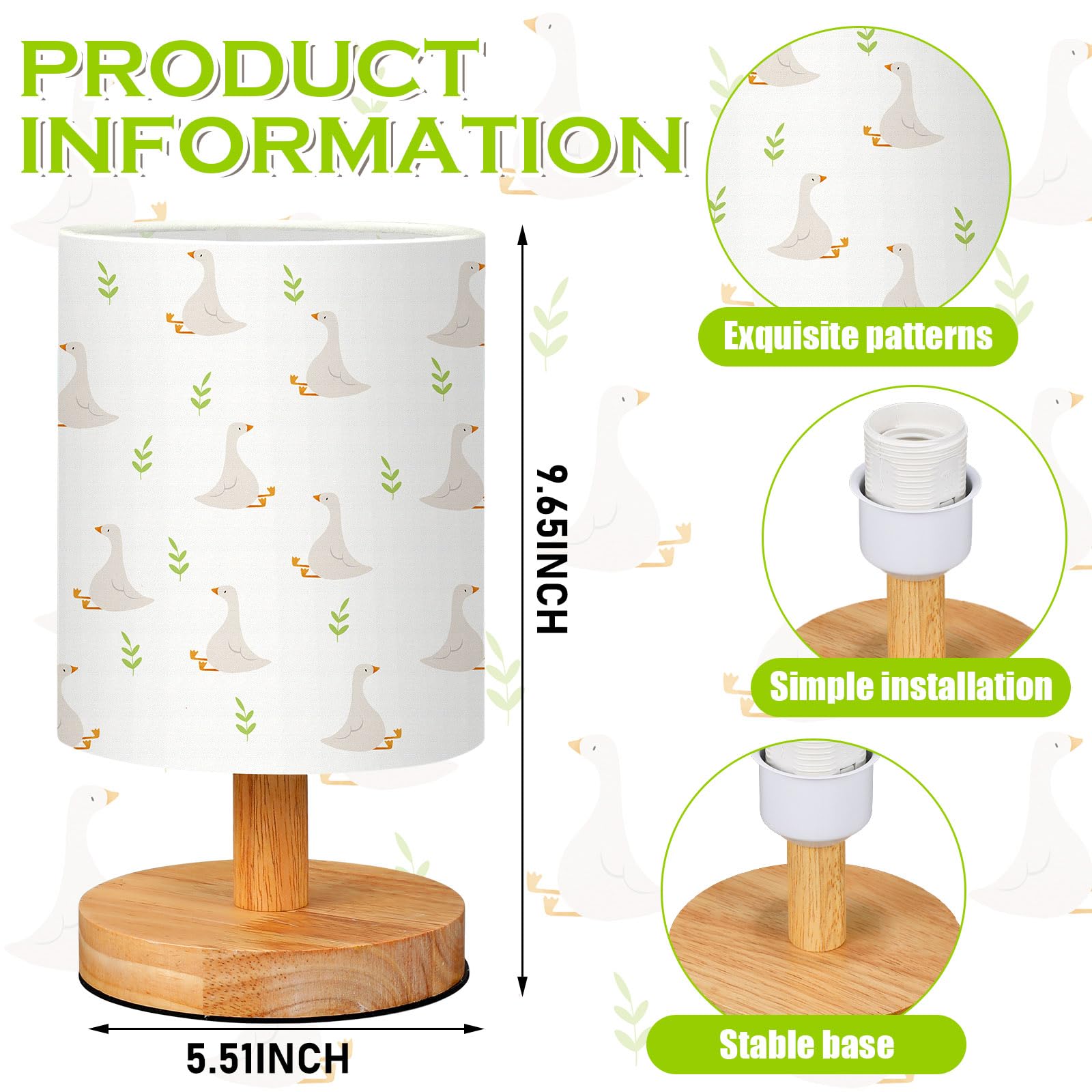 VIHOSE Woodland Animals Kids Table Lamp for Bedroom Kids Bedside Lamp with Linen Wooden Nightstand Cartoon Nursery Lampshade for Girls Boys Living Room
