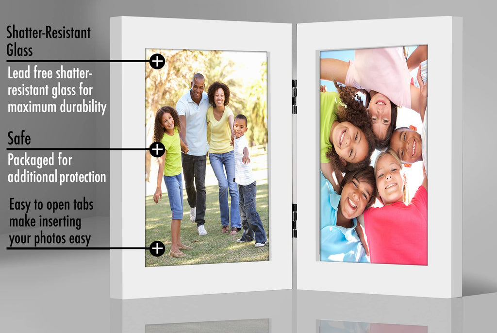 Americanflat Hinged 4x6 Picture Frame with Shatter-Resistant Glass - Double Picture Frames with Engineered Wood - Signature Collection - Photo Frame for Tabletop Display - Black