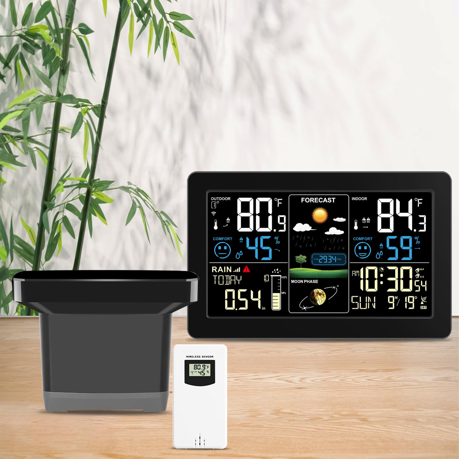 Weather Station with Rain Gauge Outdoor, Home Weather Stations Wireless Indoor Outdoor with Digital Rain Gauges, Thermometer, Barometer, Hygrometer, Atomic Clock, Weather Forecast, with 3 Sensor
