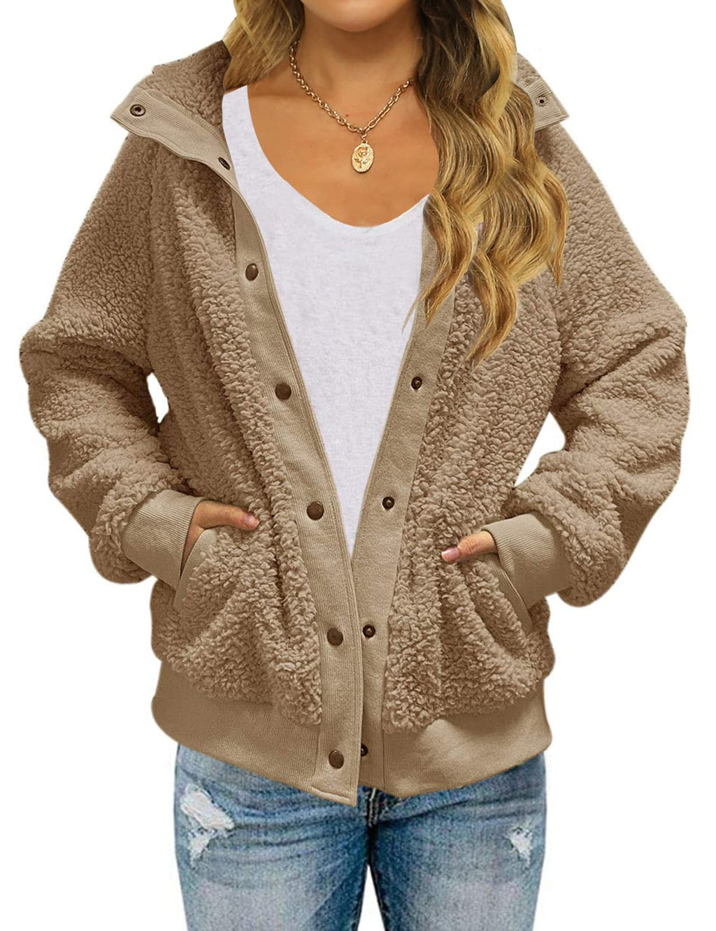 MEROKEETY Womens Fleece Sherpa Jacket Fall Winter Coats 2026 Fuzzy Button Down Warm Outerwear with Pockets