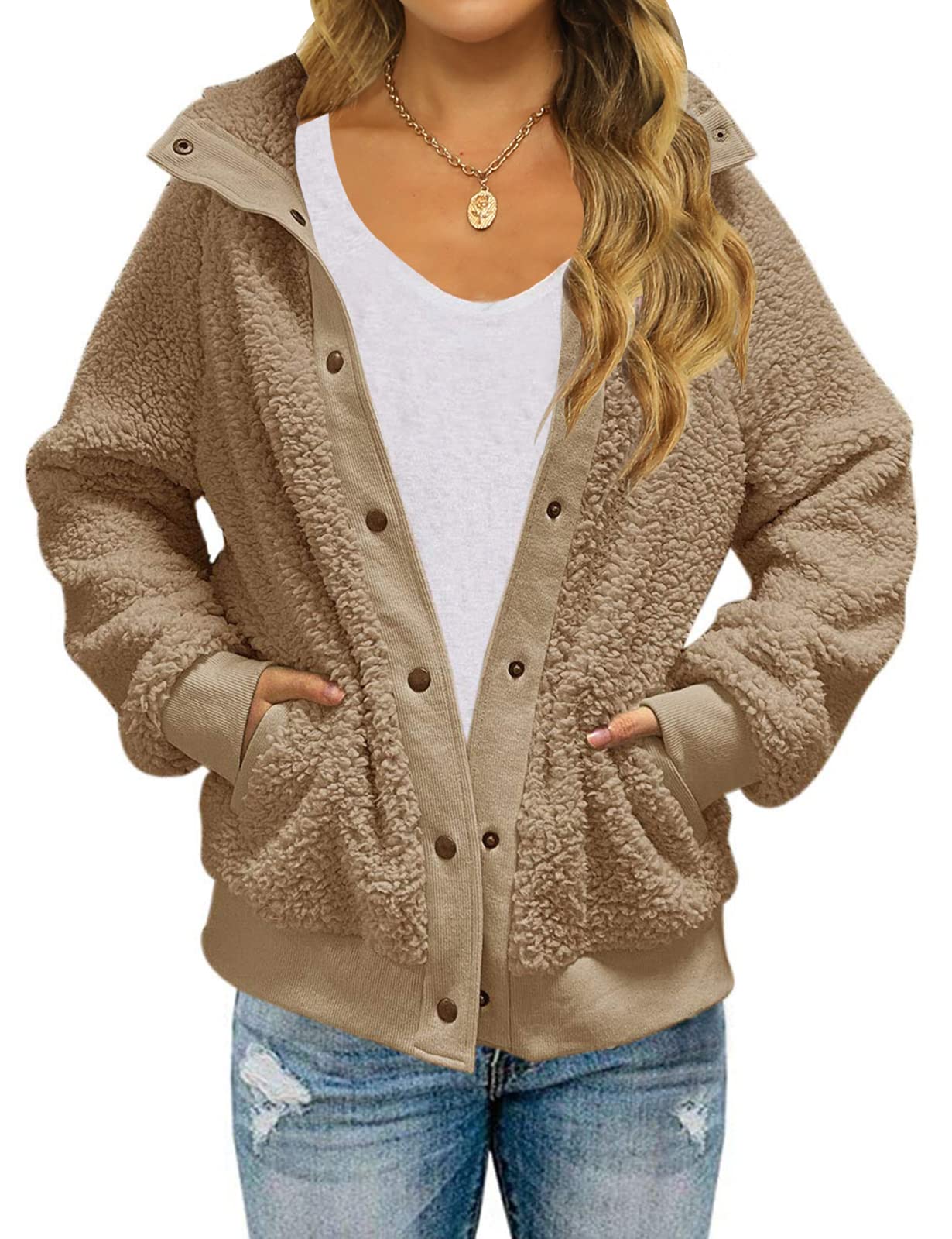 MEROKEETY Womens Fleece Sherpa Jacket Fall Winter Coats 2026 Fuzzy Button Down Warm Outerwear with Pockets
