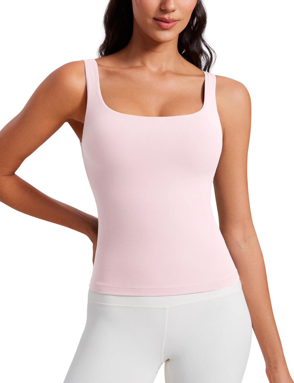 CRZ YOGA Butterluxe U Neck Tank Tops for Women - Padded Athletic Workout Camisole Crop Tops with Built in Bra