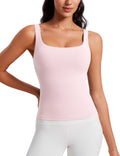 CRZ YOGA Butterluxe U Neck Tank Tops for Women - Padded Athletic Workout Camisole Crop Tops with Built in Bra
