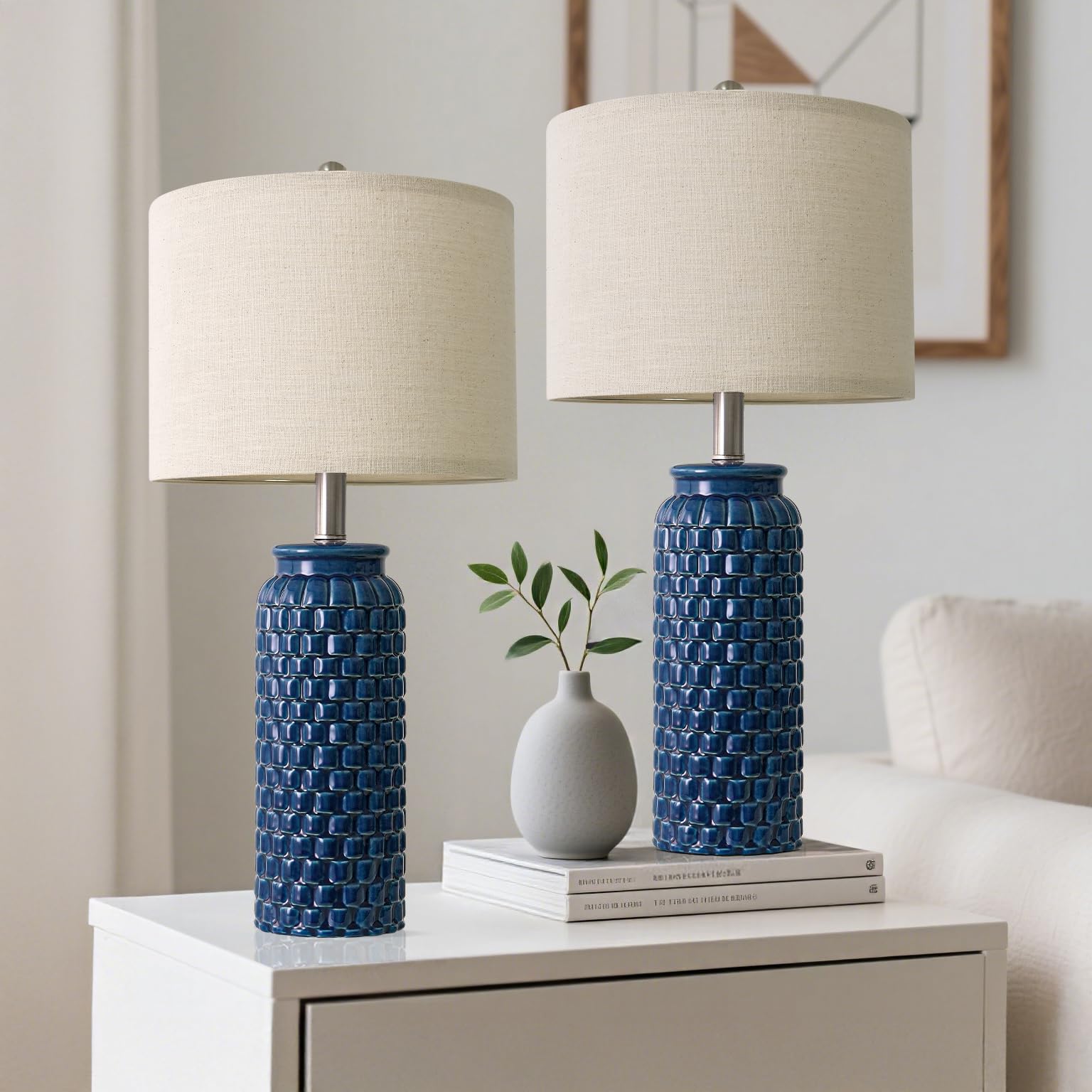 USumkky 20.5" Gold Modern Ceramic Bedside Lamp Set of 2 for Bedroom Decor Farmhouse Table Lamp for Living Room Office Dorm