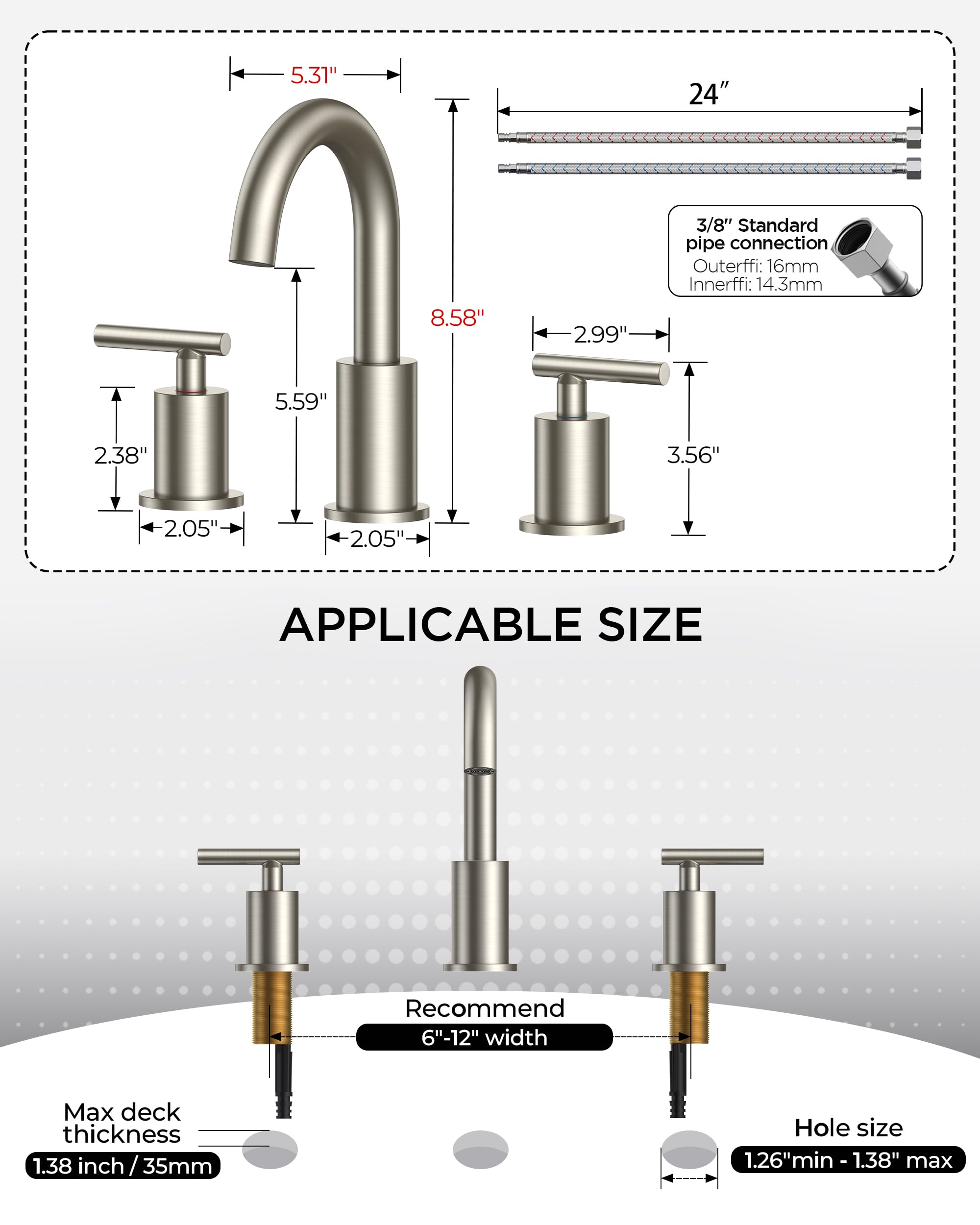 FORIOUS 4" Brushed Gold Bathroom Faucet Centerset 4 Inch, 2 Handle 2 Hole Gold Faucets for Bathroom Vanity wtih Metal Pop Up Dain, CUPC Supply Hose, High Arc Swivel Spout