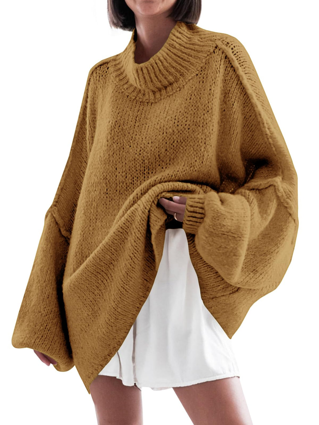 Saodimallsu Womens Oversized Sweaters Mock Neck Batwing Long Sleeve 2026 Fall Trendy Ribbed Knit Casual Tunic Sweater