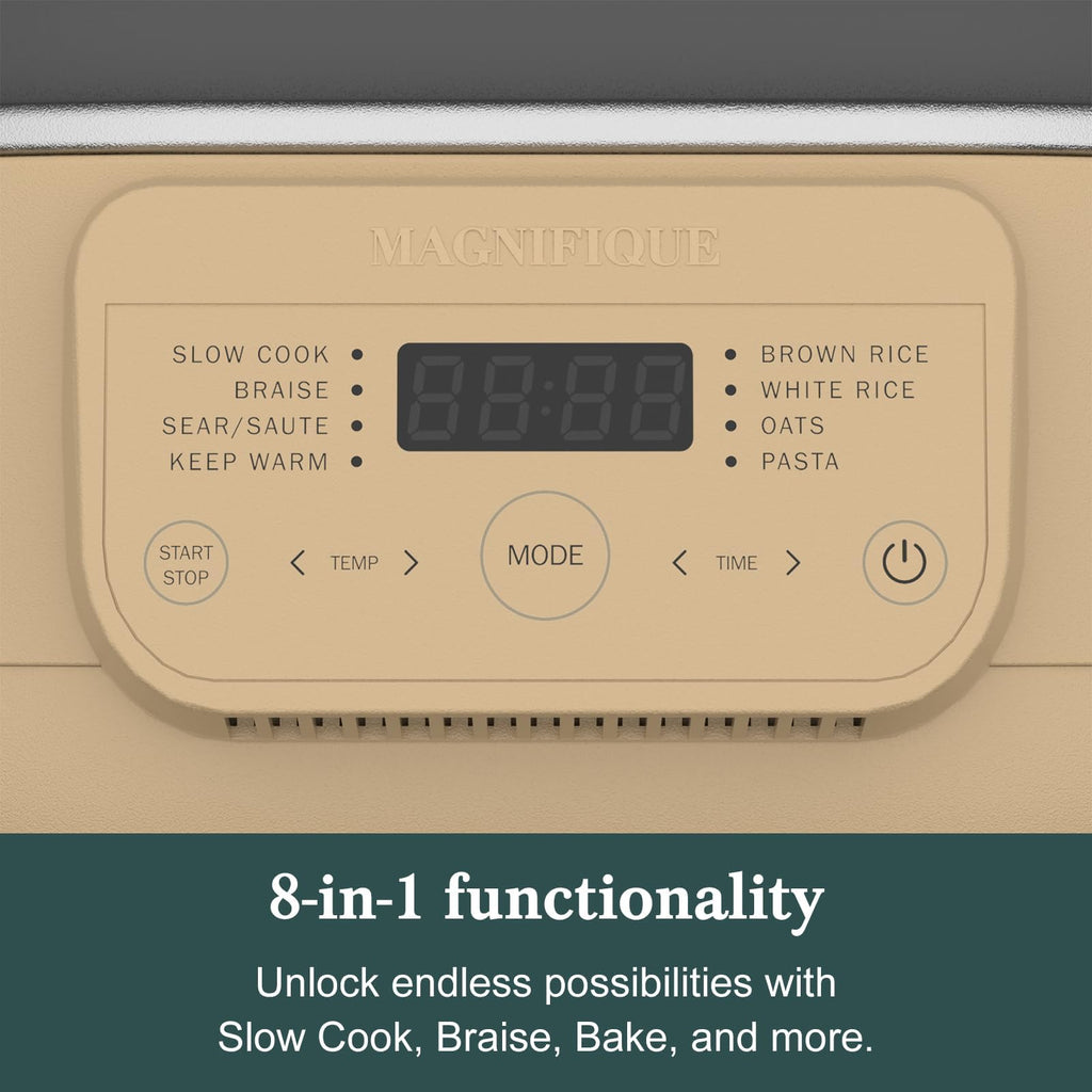 MAGNIFIQUE 6 Quart Multi-Cooker, with 8-in-1 Casserole Programmable Slow Cooker, Dutch Oven, Pasta, Nonstick, Oven Safe Pot to 500°F Brown Sugar