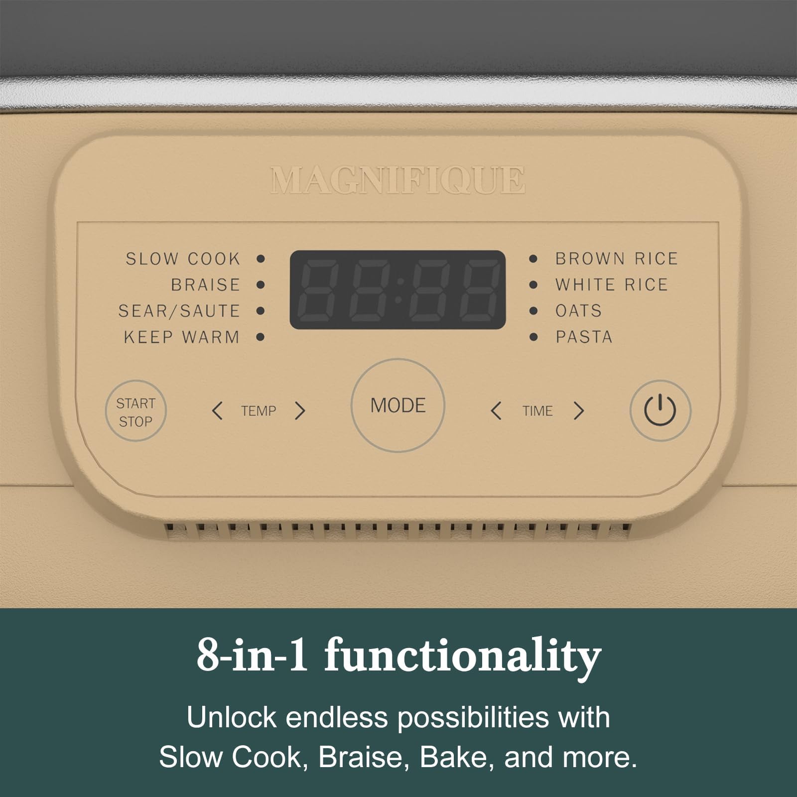 MAGNIFIQUE 6 Quart Multi-Cooker, with 8-in-1 Casserole Programmable Slow Cooker, Dutch Oven, Pasta, Nonstick, Oven Safe Pot to 500°F Brown Sugar