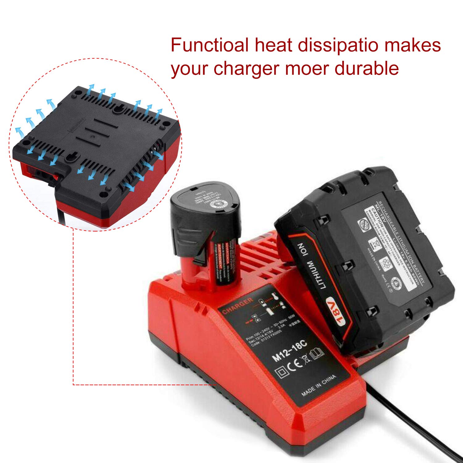 Dual Battery Charger for Mil MK-18 6A Rapid Charger Replacement to Charge 14.4V-18V XC Battery 48-59-1890 48-59-1812 48-11-1850 48-11-1820 48-11-1835 48-59-1802