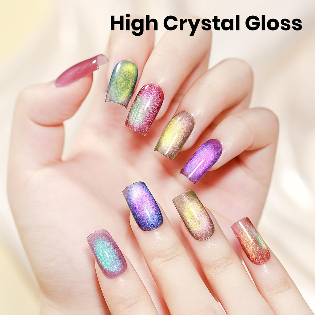 MIZHSE Cat Eye Gel Nail Polish, Moonlight Magnetic Gel Polish and Sheer Nude Nail Kit with 1 Magnet Stick, Glass Shiny Effect Silver Pink Purple Soak Off Manicure Home DIY