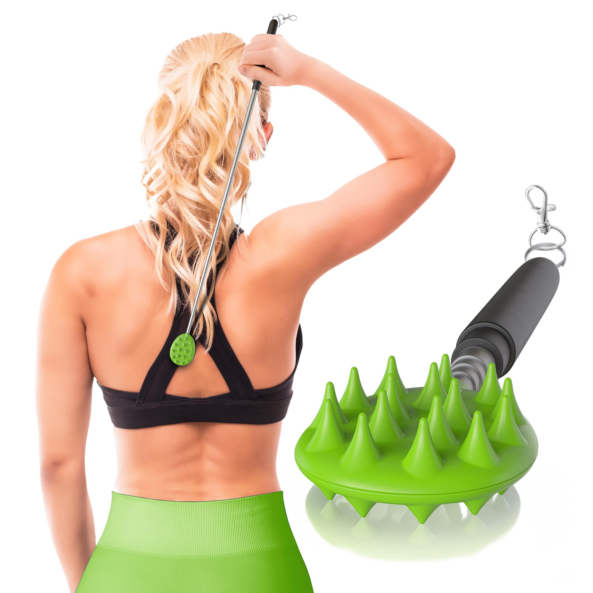 Cactus Scratcher Extendable Big Stick Back Scratcher - Extends 29" Long Double Sided Retractable Scratching Tool for Hand, Neck, Head, and Body - Universal Gift for Family, Pets, and Friends, Glow