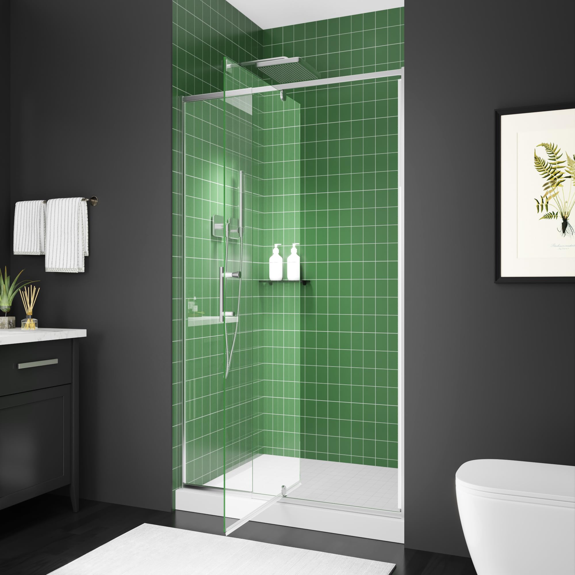 38–42 Inch W x 71 Inch H Semi-Frameless Pivot Shower Door, Swing Glass Shower Door with 1/4" (6mm) Clear SGCC Tempered Glass, Matte Black Finish, Reversible Installation for Bathroom