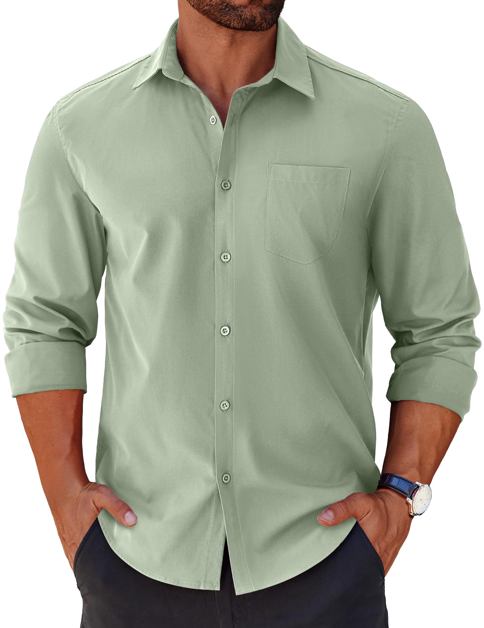 COOFANDY Mens Long Sleeve Button Down Shirts Casual Untucked Shirts for Men Dress Shirts Beach Wedding Shirts