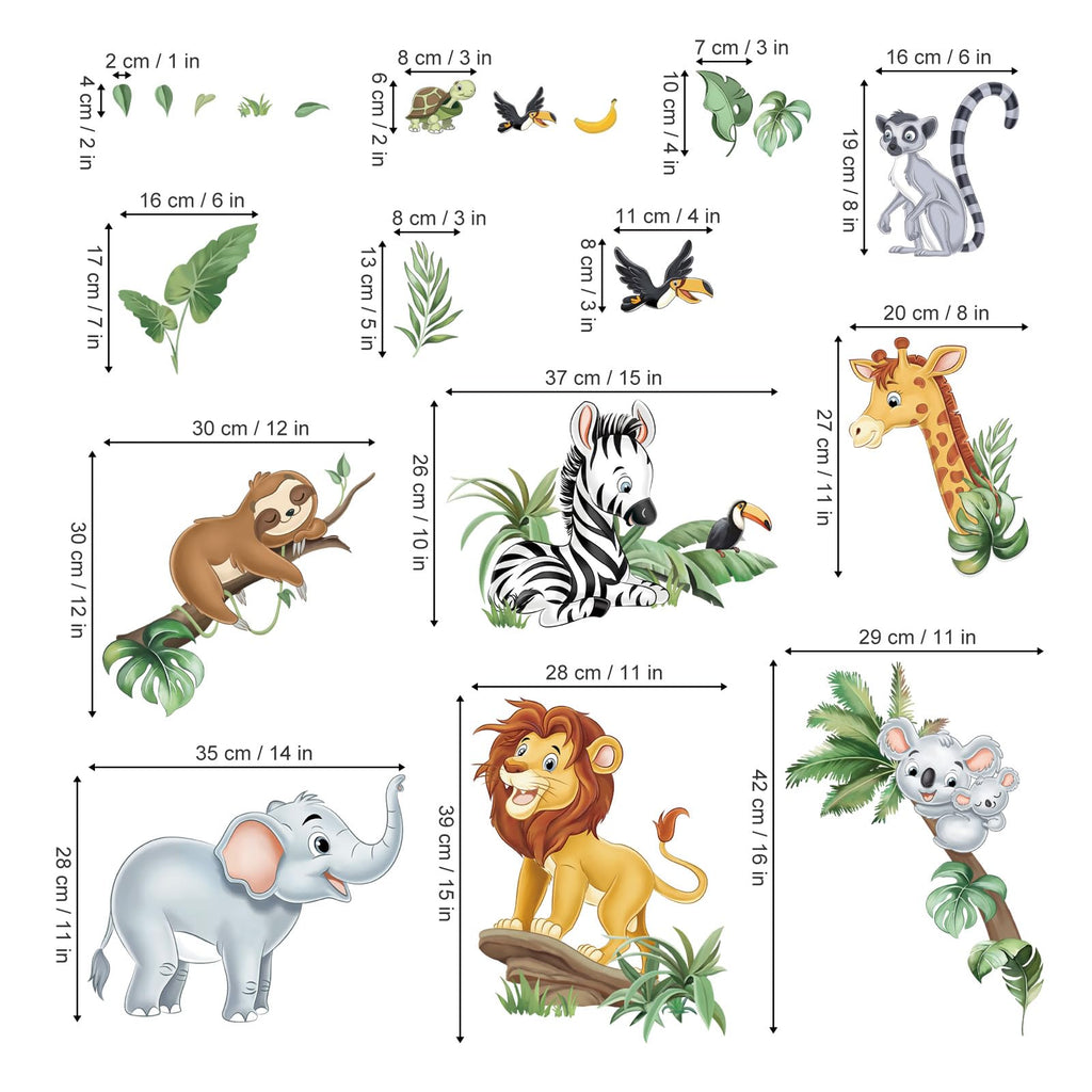 decalmile Jungle Animals Safari Wall Decals Lion Monkey Koala Wall Stickers Baby Nursery Kids Room Toddler Room Wall Decor