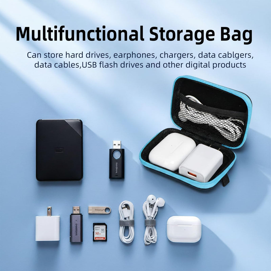 2Pack Oval Earbud Case Portable EVA Carrying Case Storage Bag Cell Phone Accessories Organizer with Carabiner for Earphone, Earbud, Earpieces, SD Memory Card, Camera Chips, Black/Purple