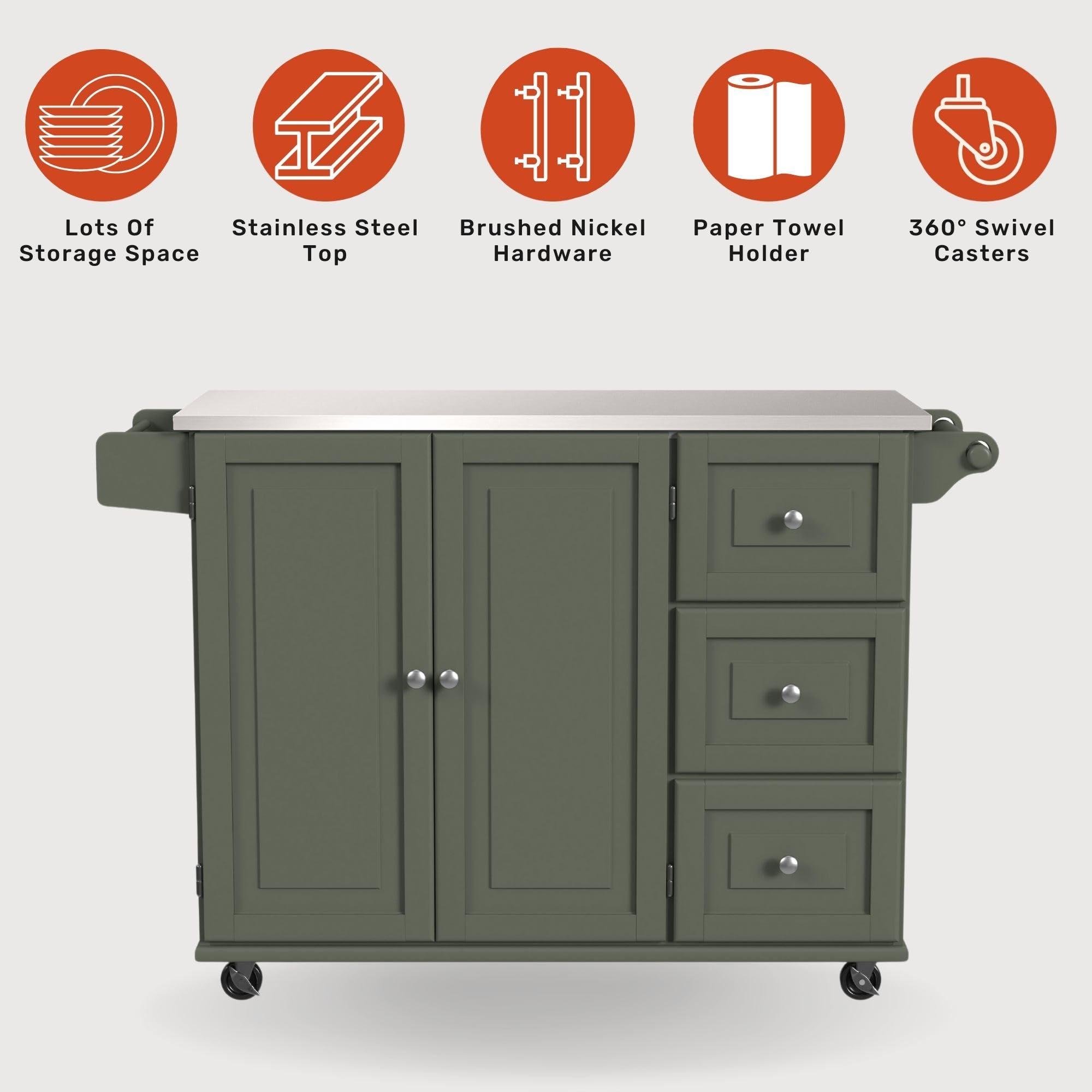 Homestyles Mobile Kitchen Island Cart with Stainless Steel Top, Blue