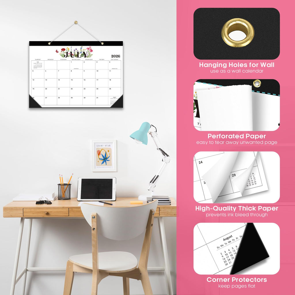 Desk Calendar 2026-2027, 21-Month Calendar Runs Until June 2027, Large 17" x 12" Monthly Desktop & Wall Calendar for Home & Office - Floral