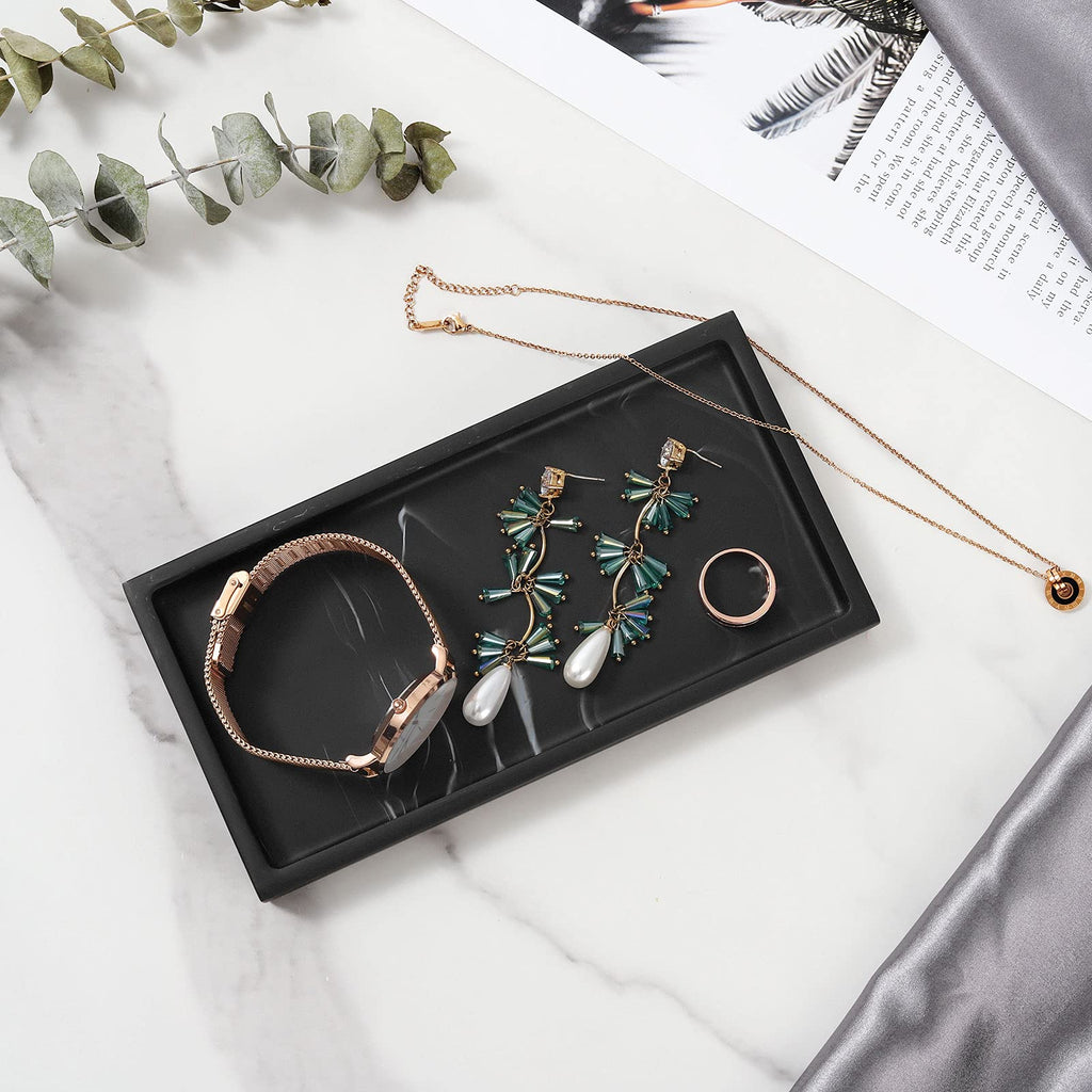 Luxspire Bathroom Vanity Tray, Resin Dresser Jewelry Ring Dish Tank Storage Kitchen Sink Countertop Organizer Plate Holder for Perfume Candles Soap Towel Plant Bathroom Accessories, M, Matte Black