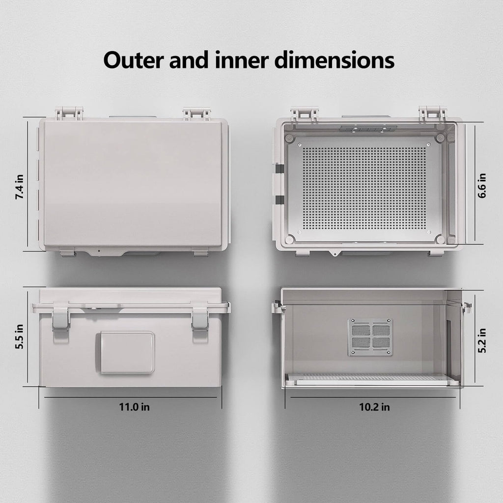ABS Electrical Junction Box, Ventilated Design, Cable Grommets, IP65 Waterproof Enclosure, Indoor/Outdoor Use with Mounting Panel. (Clear Cover, 8.7"x6.7"x4.3")