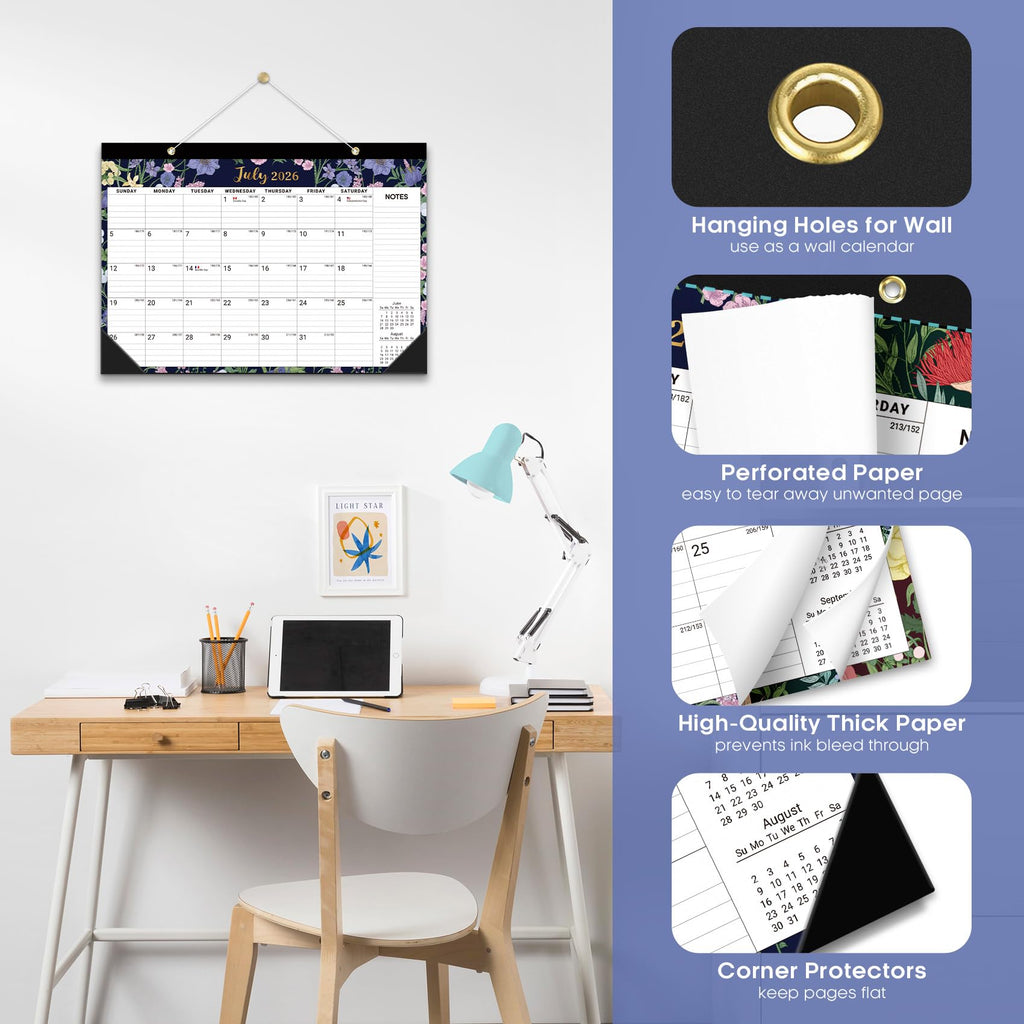 Desk Calendar 2026-2027, 21-Month Calendar Runs Until June 2027, Large 17" x 12" Monthly Desktop & Wall Calendar for Home & Office - Floral