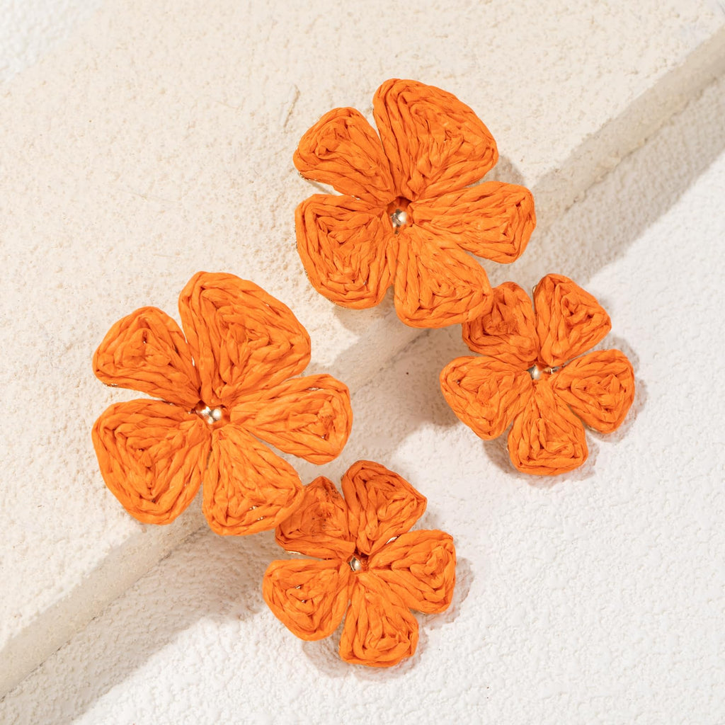Boho Flower Earrings Statement Raffia Dangle Earrings Cute Floral Jewelry Trendy Summer Beach Vacation Outfits for Women