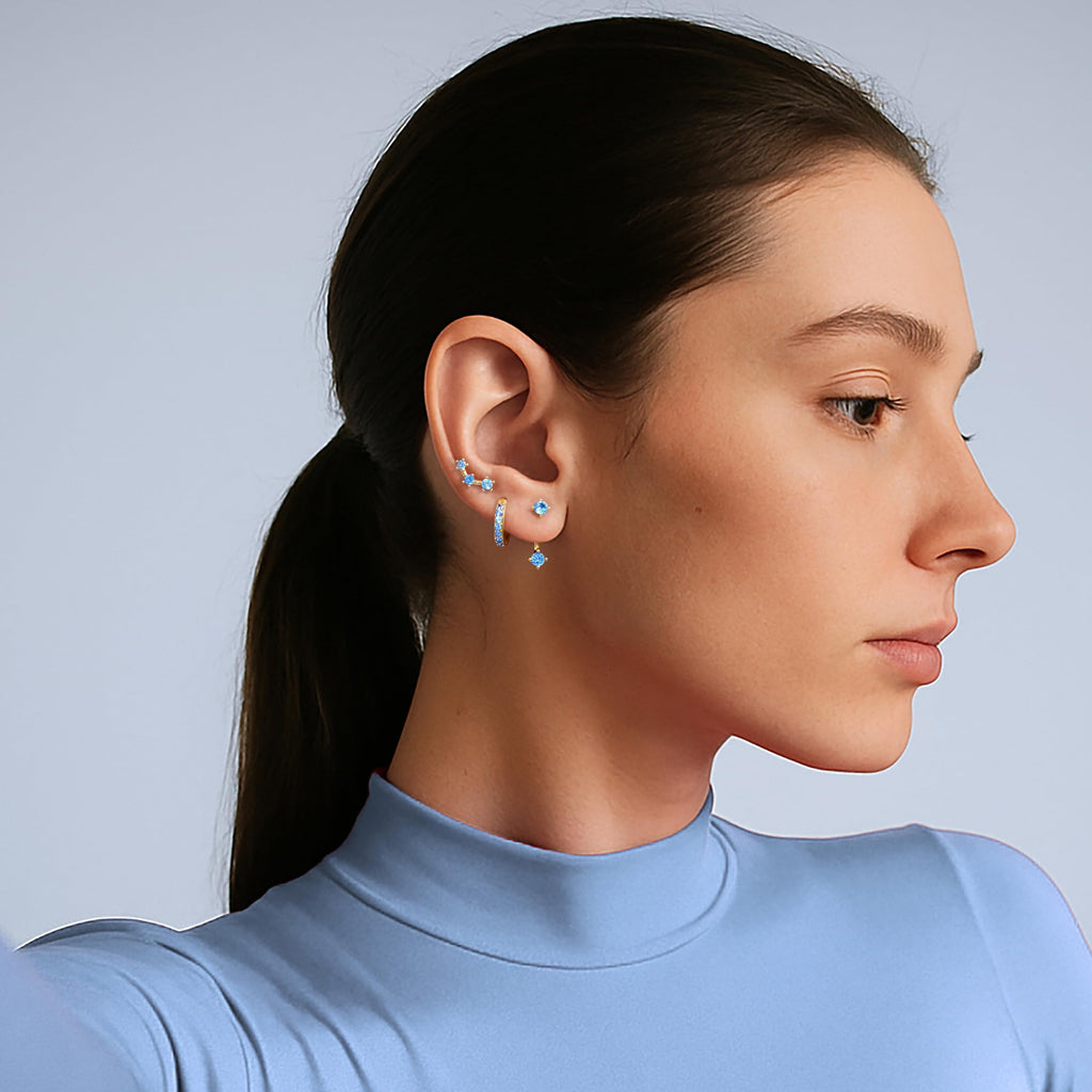 3 Pairs Dainty Small Earrings Set for Women Trendy, Birthstone Stud Huggie Hoop Jacket Stack for Cartilage Helix, Gold Plated Hypoallergenic Cute Women Fashion Accessories Western Jewelry Gifts