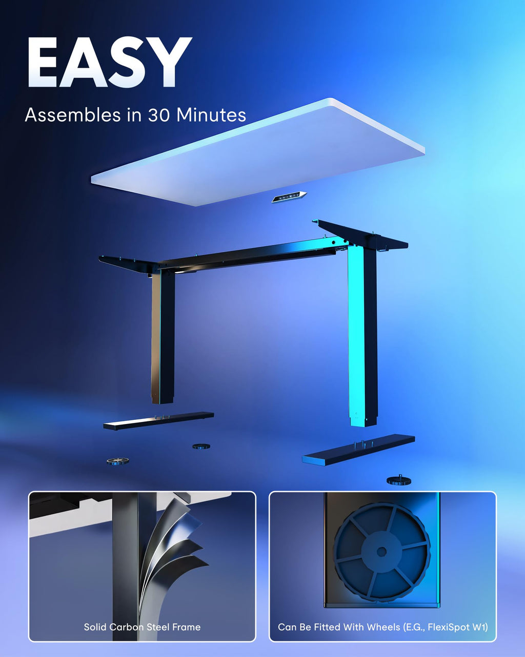 FLEXISPOT EN1 One-Piece Standing Desk, Electric Adjustable with 4 Memory Presets, 176 LBS Capacity, Stable & Quiet, Seamless Desktop for Home Office & Dual Monitors, 40"x24" Black