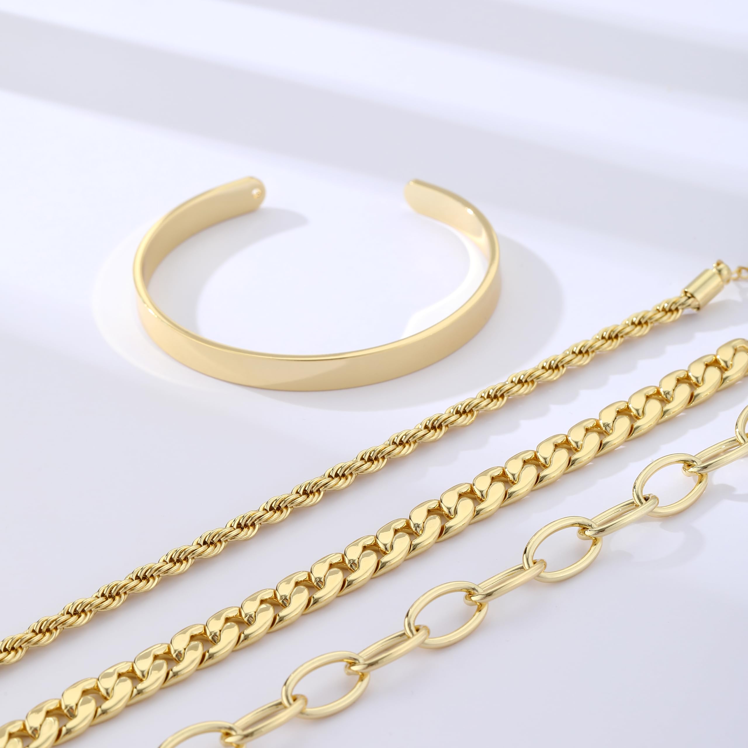 Coshilta Gold Bracelets for women 14K Gold Bangle Bracelet Stack - Adjustable Waterproof Trendy Bracelets Gold Filled Stacks Bangles Link Chain Gold Bracelet Non Tarnish for Women Jewelry Gifts