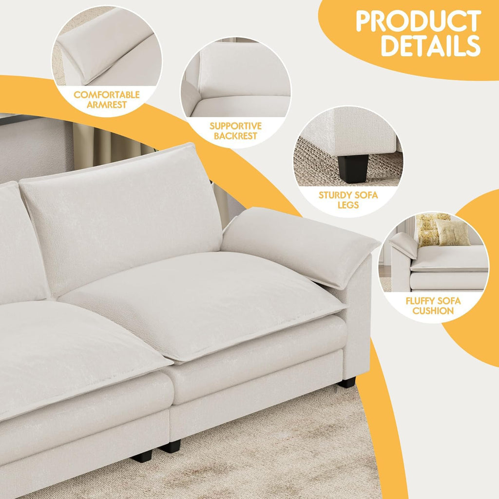 Homall 80" Modular Sectional Sofa, Loveseat Sofa Couch with Double-Layer Cushion, DIY Combination Chenille Deep 2-Seat Cloud Couch for Living Room, Apartment (Bright Grey, Loveseat Sofa)