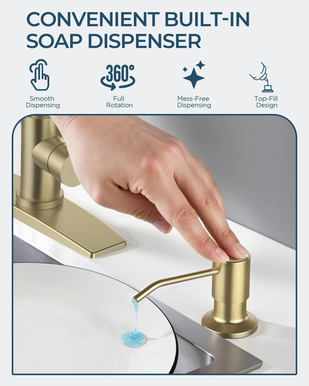 FORIOUS Kitchen Faucet with Soap Dispenser, Gold Stainless Steel Single Handle Modern Spring Commercial Sink Faucet with Pull Down Sprayer for Laundry & Utility Room RV Camp Bar Farmhouse