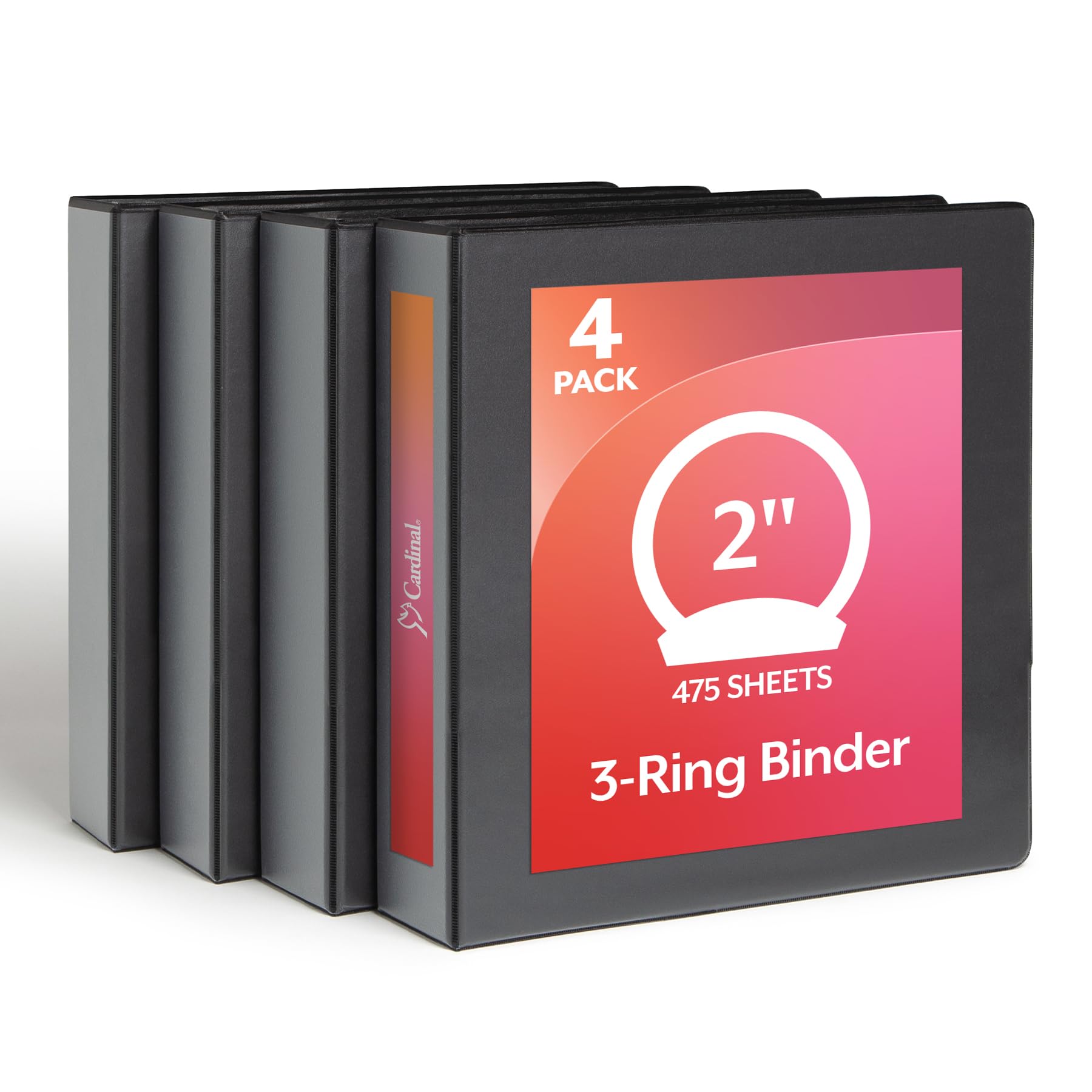 Cardinal Economy 3 Ring Binder, 1 Inch, Presentation View, Black, Holds 225 Sheets, Nonstick, PVC Free, 4 Pack of Binders (79512)