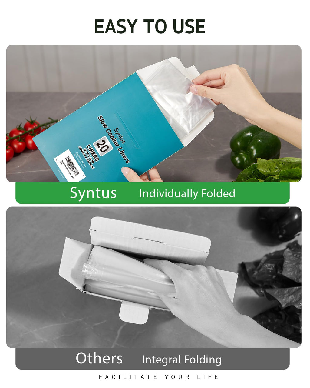 Syntus Slow Cooker Liners, 10 Count Cooking Bags Small Size Disposable Pot Liners Plastic Bags, Fit 1QT to 3QT for Slow Cooker Cooking Trays, 10.5"x 17.5", 10 Liners