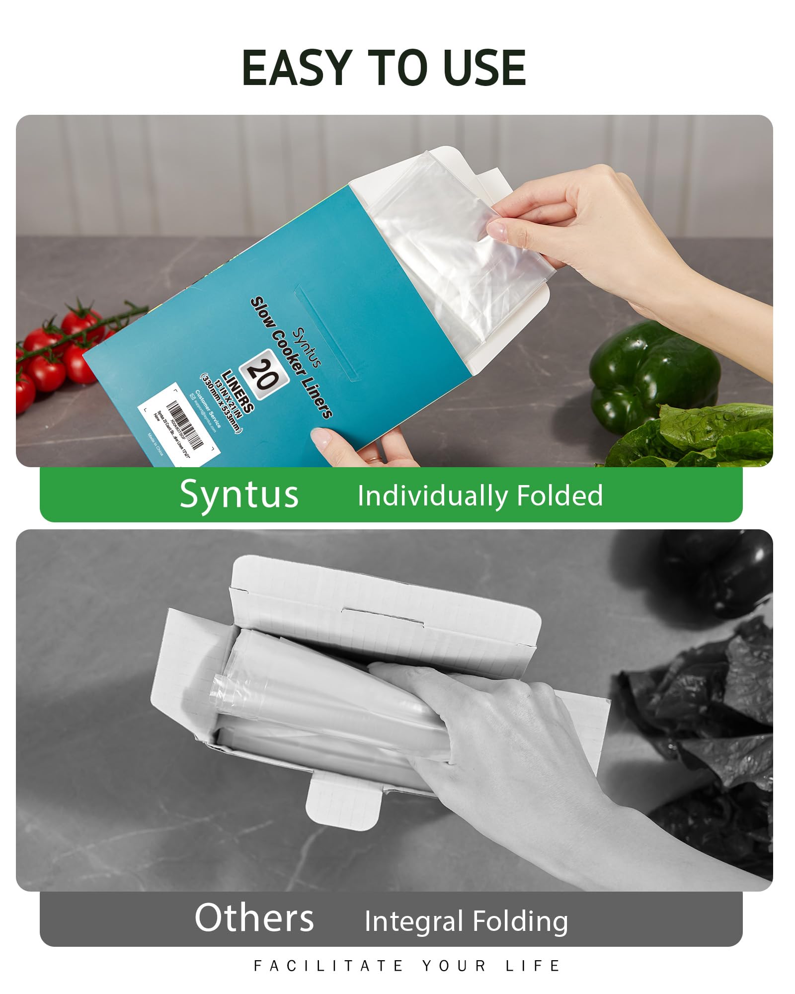 Syntus Slow Cooker Liners, 10 Count Cooking Bags Small Size Disposable Pot Liners Plastic Bags, Fit 1QT to 3QT for Slow Cooker Cooking Trays, 10.5"x 17.5", 10 Liners