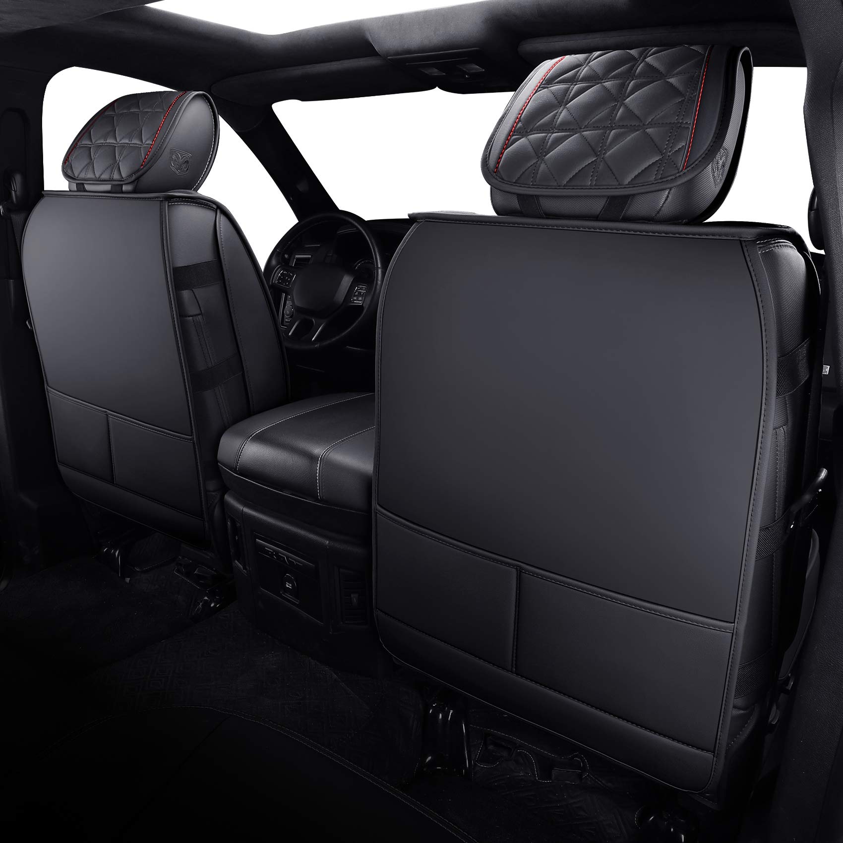 YIERTAI Dodge RAM Seat Covers Fit for 2009-2023 2024 2025 2026 1500/2500/3500HD Pickup Front Seats Only Crew Double Cab Quad Cab Waterproof Leather Seat Covers(2 PCS Front only/Black)
