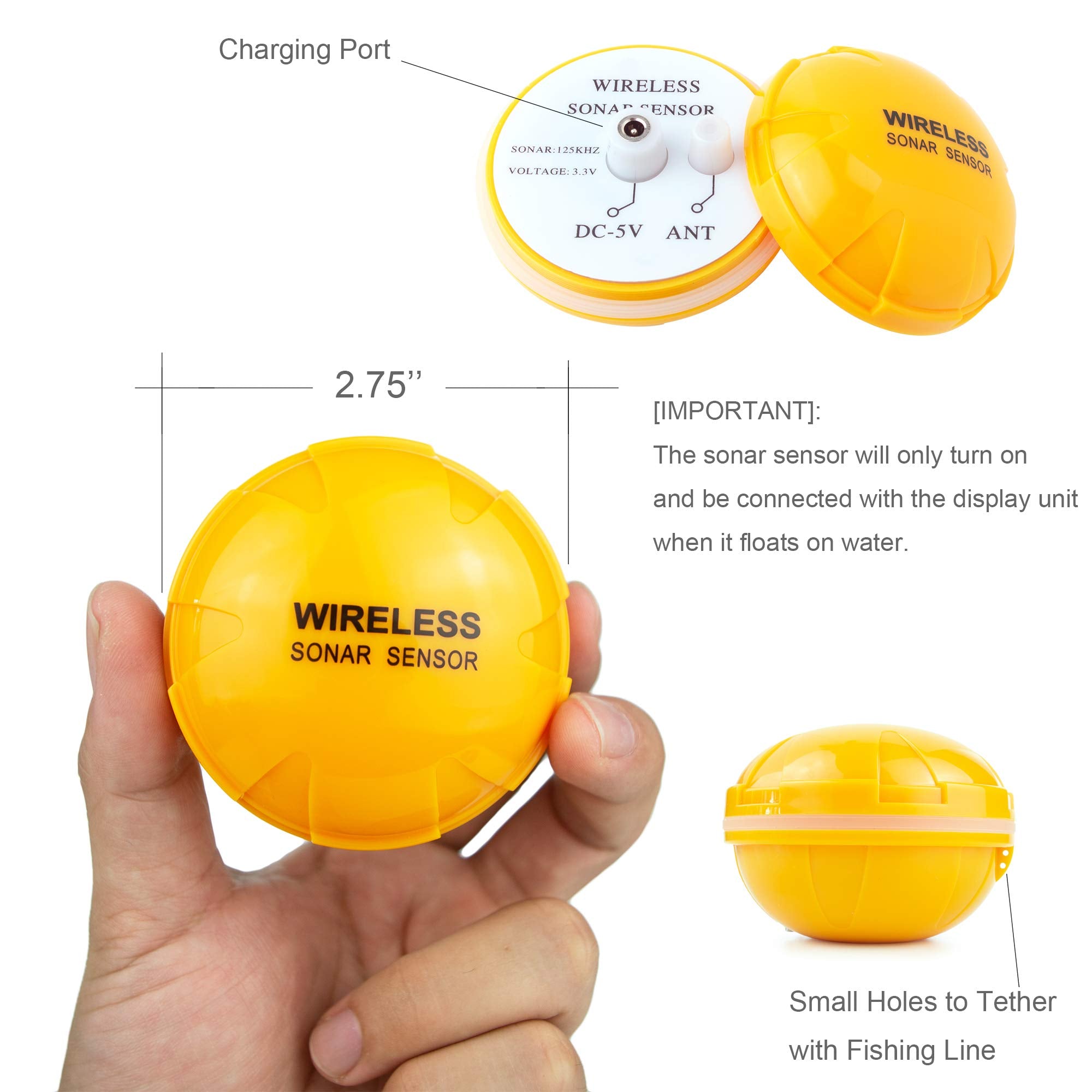 Portable Rechargeable Fish Finder Wireless Sonar Sensor Fishfinder Depth Locator with Fish Size, Bottom Contour, Color LCD Display