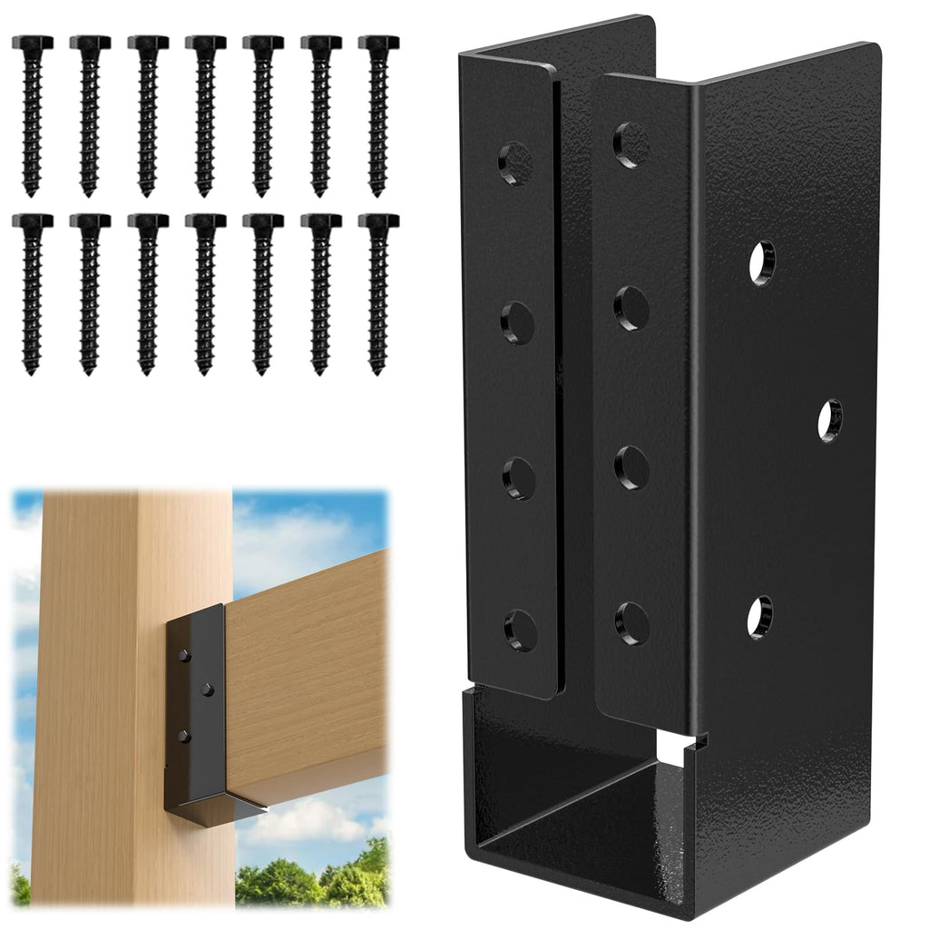 FMhotu Concealed Joist Hanger (1 Pack),4"x6" Outdoor Concealed-Flange Joist Bracket with Screws, Q235B Steel Powder Coated Concealed Mount Light Joist Hangers for 4"x6" Beam, Swing, Handrail, Fence