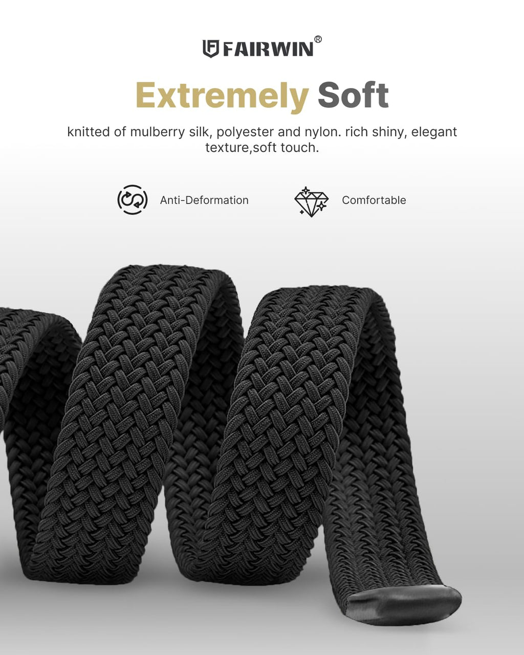 FAIRWIN Men's Golf Belt, Stretch Braided Elastic Woven Casual Jeans Belts 1 3/8" Nylon Web Work Belts for Men