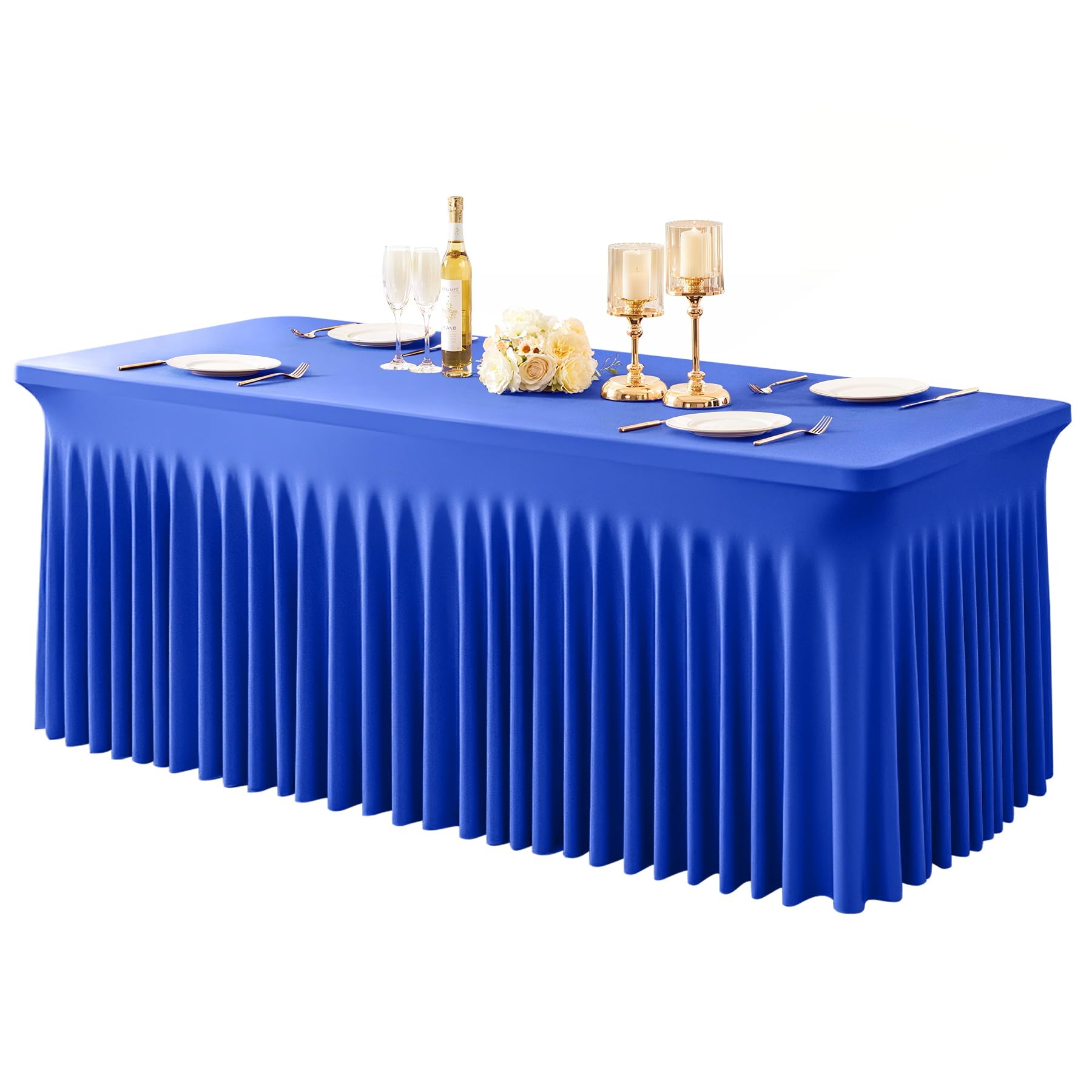 1 Pack Baby Blue Table Clothes for 4 Foot Rectangle Tables, One-Piece Wrinkle Resistant Stretch Spandex Table Covers with Skirt for Event Banquet Wedding Birthday Party