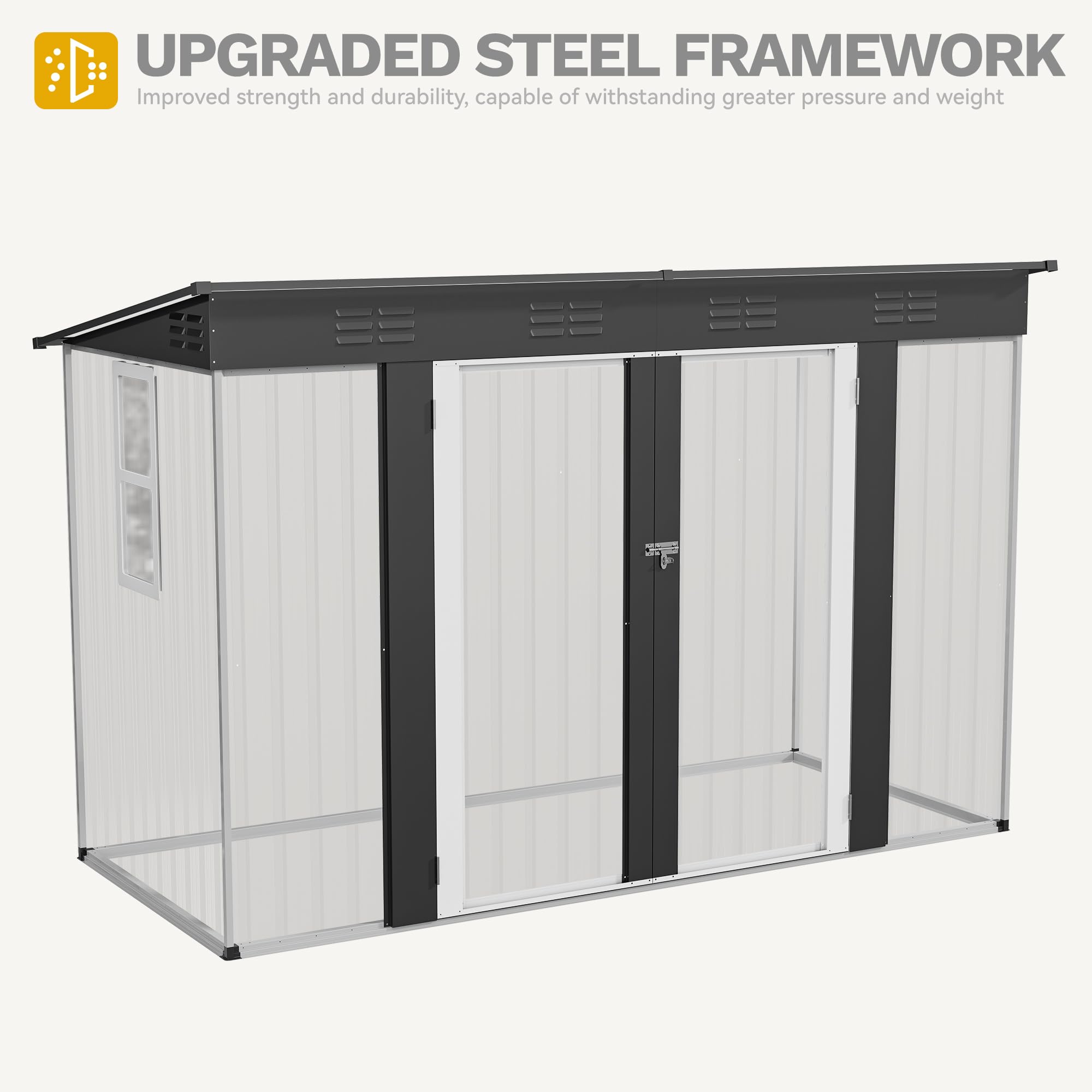 DWVO 6x4ft Outdoor Storage Shed, Lockable Metal Tool Storage Sheds, Waterproof Garden Sheds with Vents for Backyard, Patio, Garage, Lawn, Dark Gray