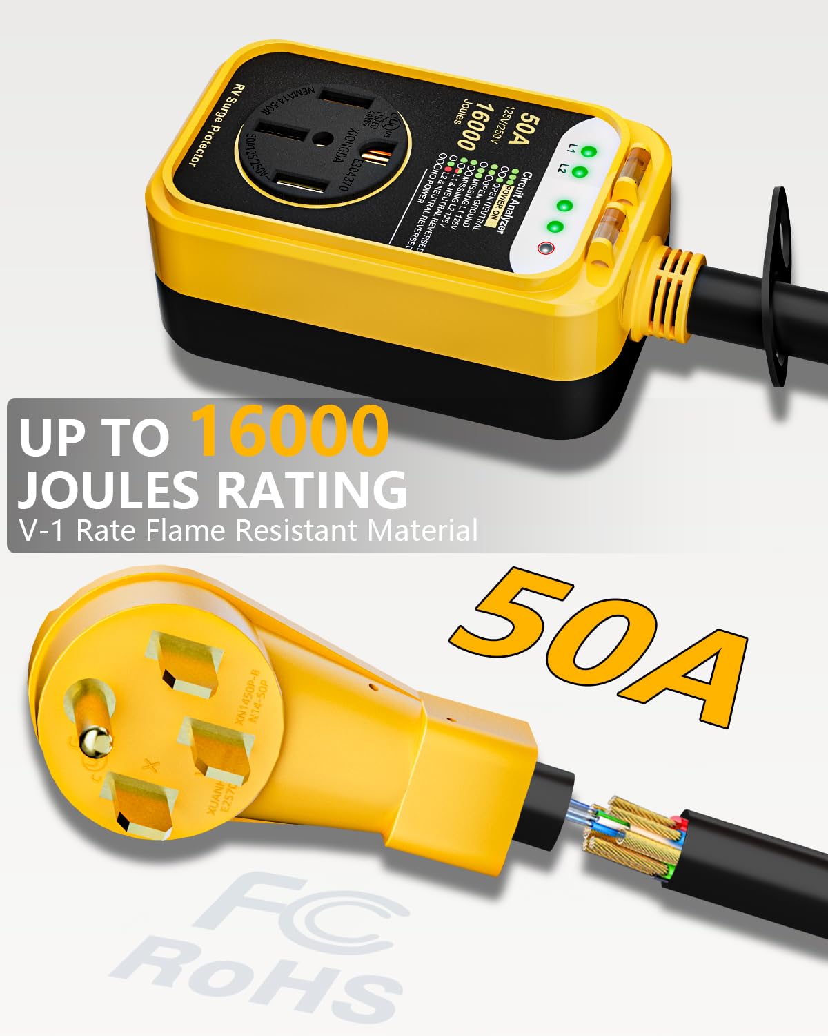 RV Surge Protector 30 Amp, 10000 Joules RV Circuit Analyzer with Waterproof Cover,RV Adapter Plug for Camper Travel Trailers (30 AMP)