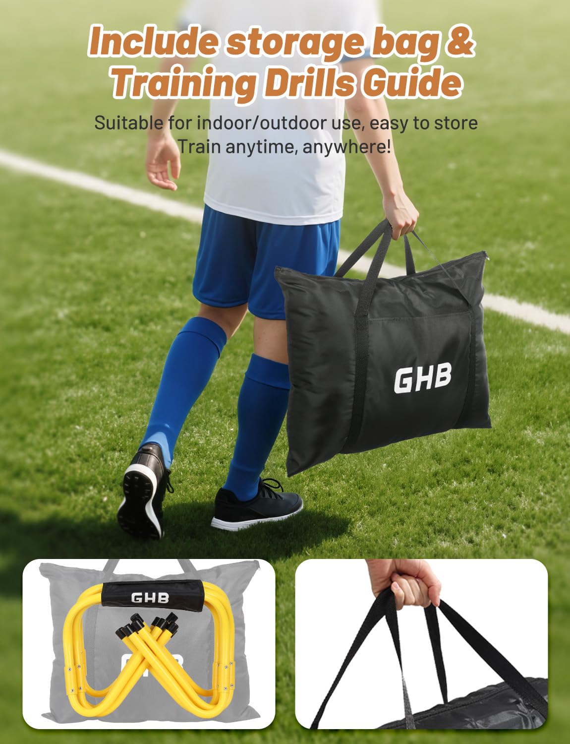 GHB Agility Hurdles 5/6 Pack Foldable Speed Agility Training Hurdles Adjustable Sturdy Hurdles Training Equipment Set with Carry Bag for Amateur, Athletes, Soccer, Basketball