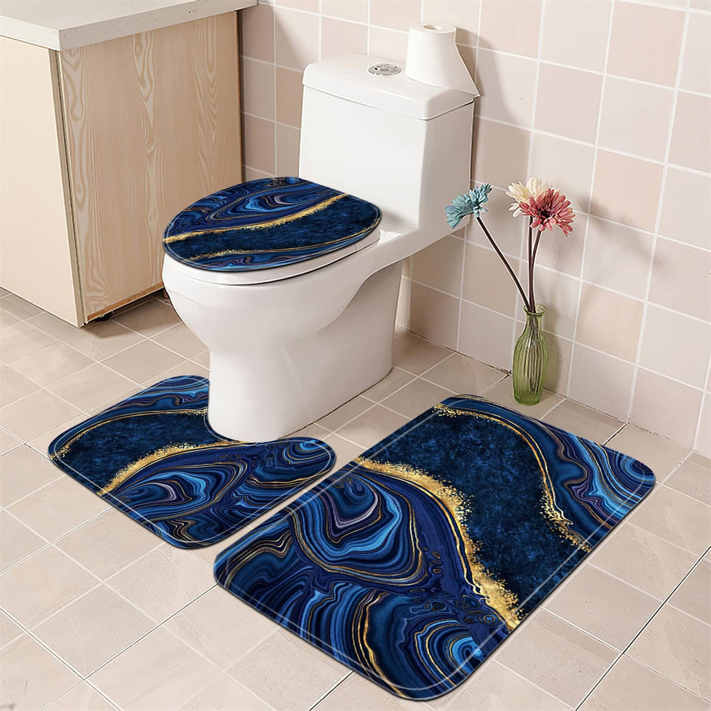 Nkzply 4 Pcs Black Marble Shower Curtain Sets with Rugs Gold Bathroom Sets with Shower Curtain and Rugs Modern Abstract Bathroom Decor Accessories Shower Curtains for Bathroom Toilet Lid Cover