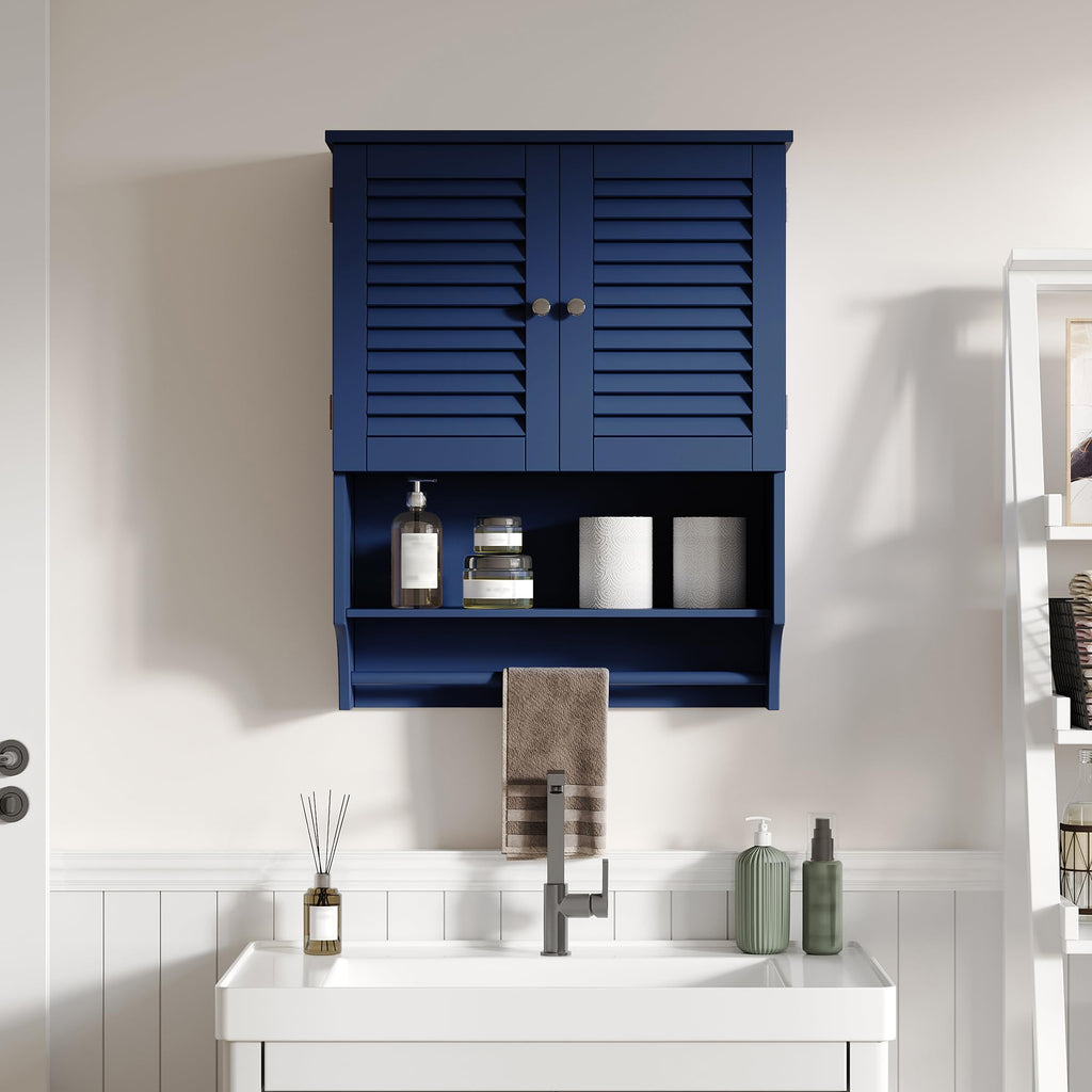 ChooChoo Bathroom Wall Cabinet, Medicine Cabinet, 2 Doors Over The Toilet Space Saver Storage Cabinet with Large Space, Black