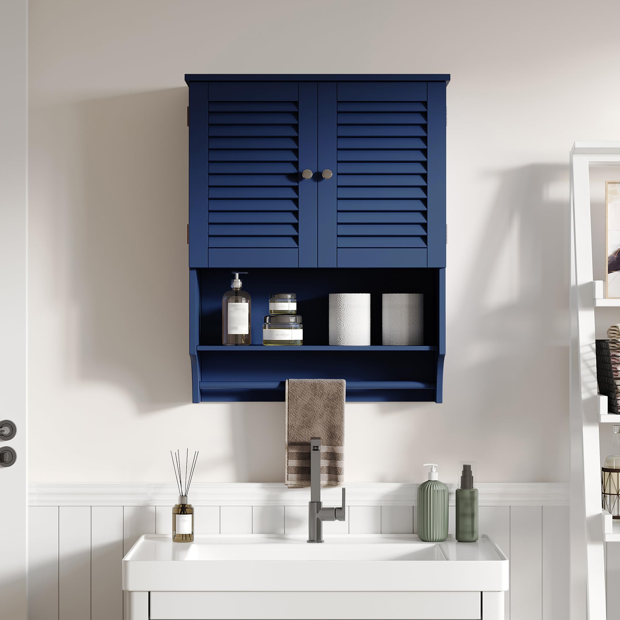 ChooChoo Bathroom Wall Cabinet, Medicine Cabinet, 2 Doors Over The Toilet Space Saver Storage Cabinet with Large Space, Black