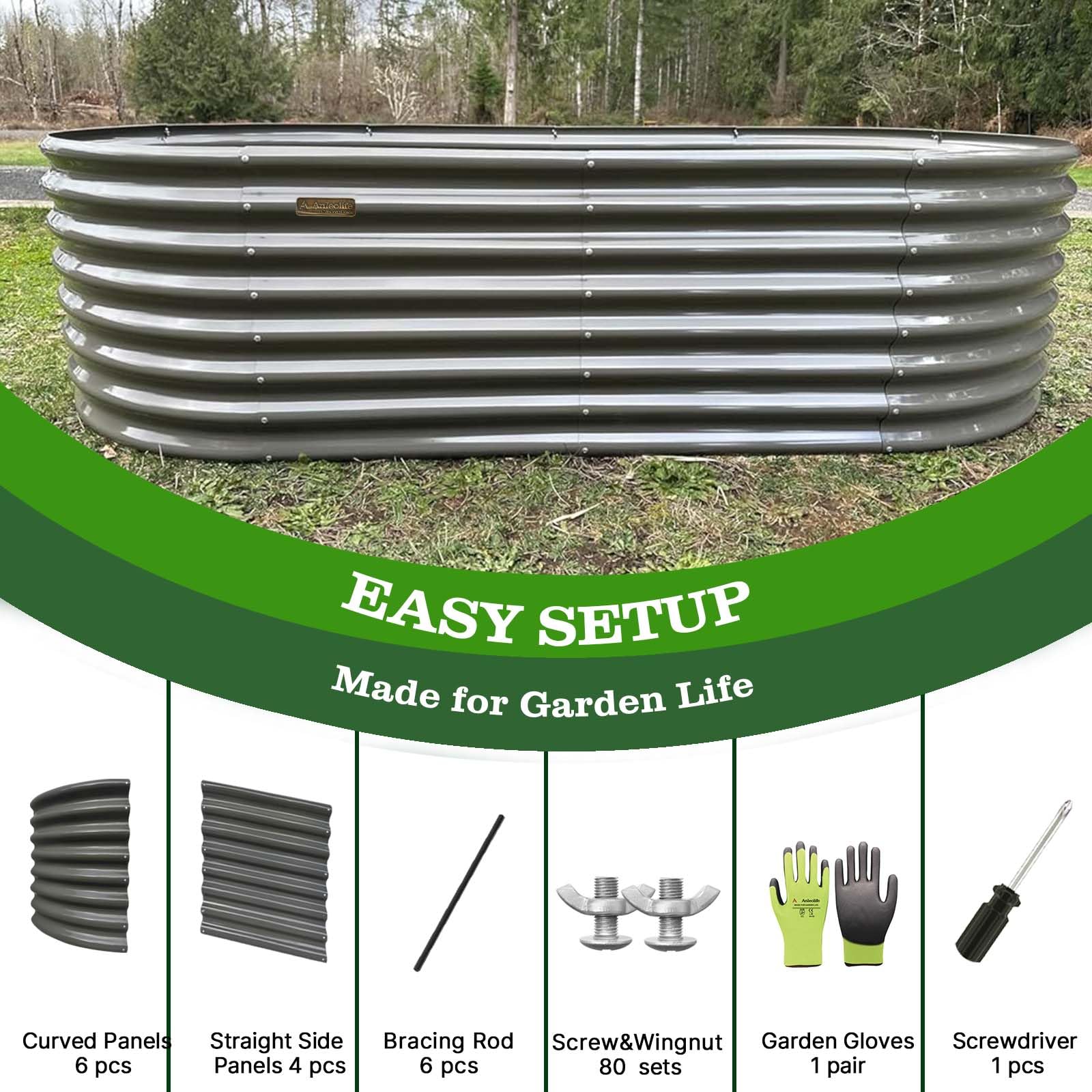 A ANLEOLIFE 2-Pack 3ft x 24” Tall Galvanized Raised Garden Beds Outdoor, Round Metal Planter Box for Planting Vegetables Flowers Herb, Anti-Rust & Easy-Setup, Quartz Grey